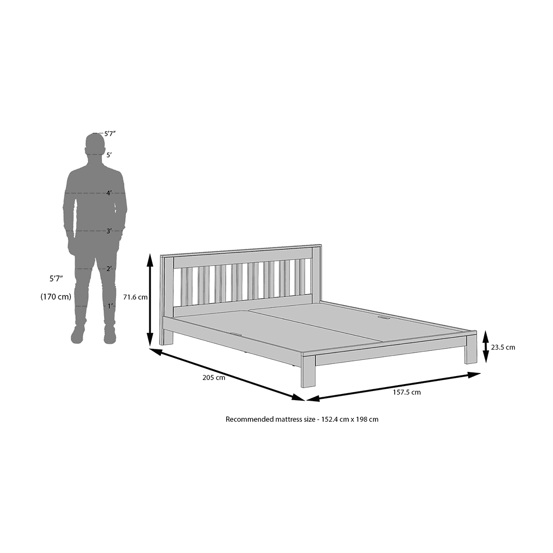 Beirut Solid Wood Bed Queen Size In Teak Finish