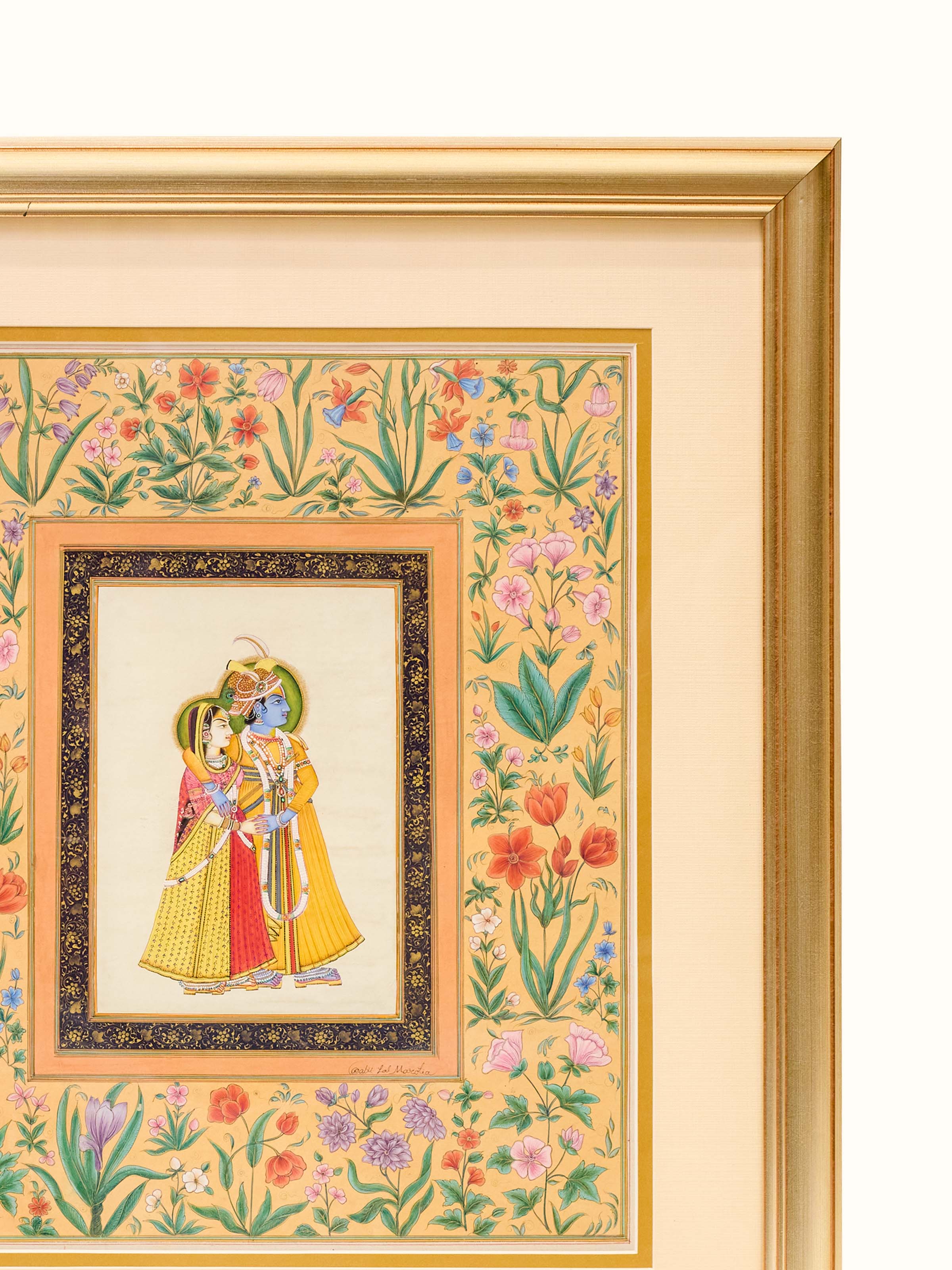 Radha Krishna Floral Miniature Painting