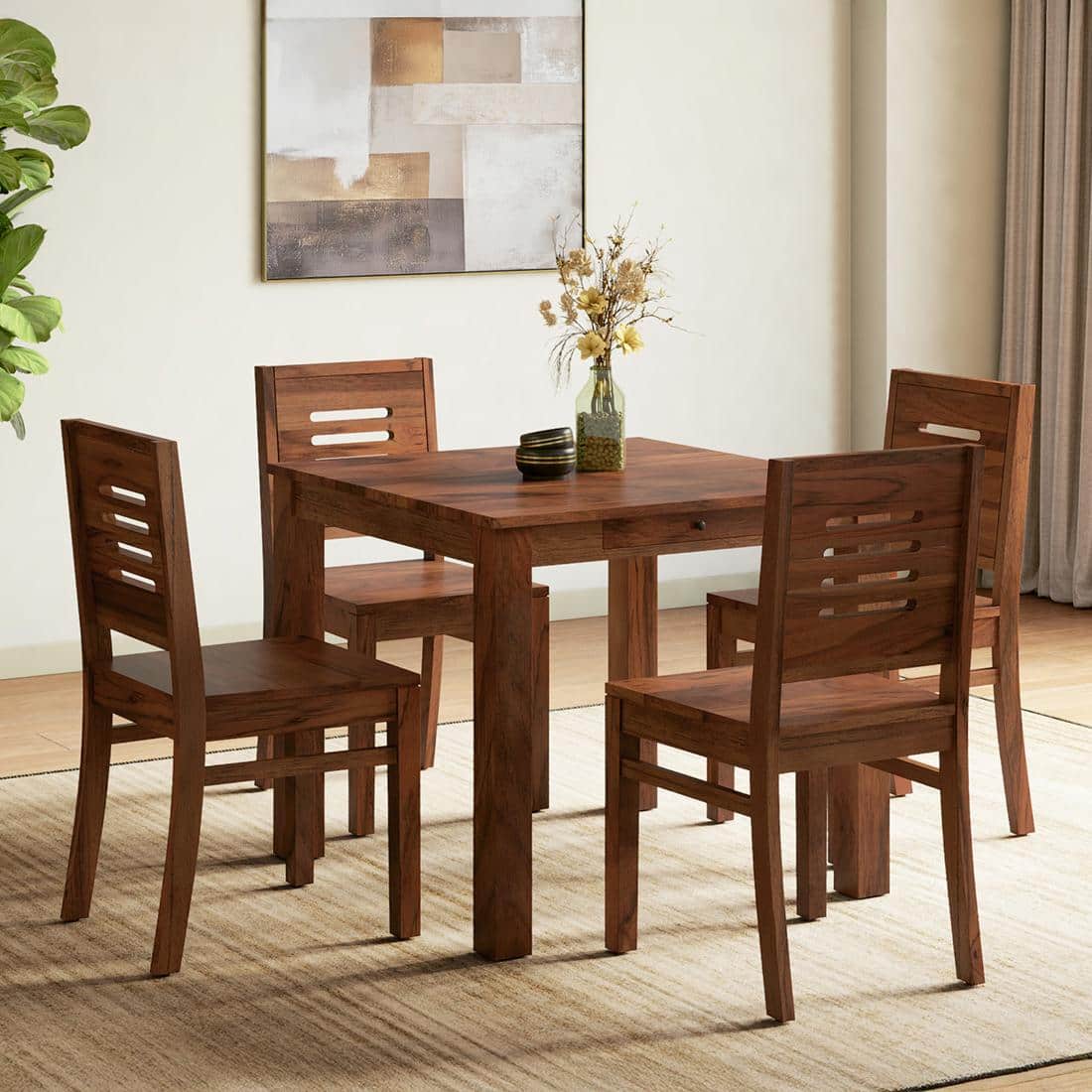 Arlo Teak Wood 4 Seater Storage Dining Table With Arlo Dining chair Set