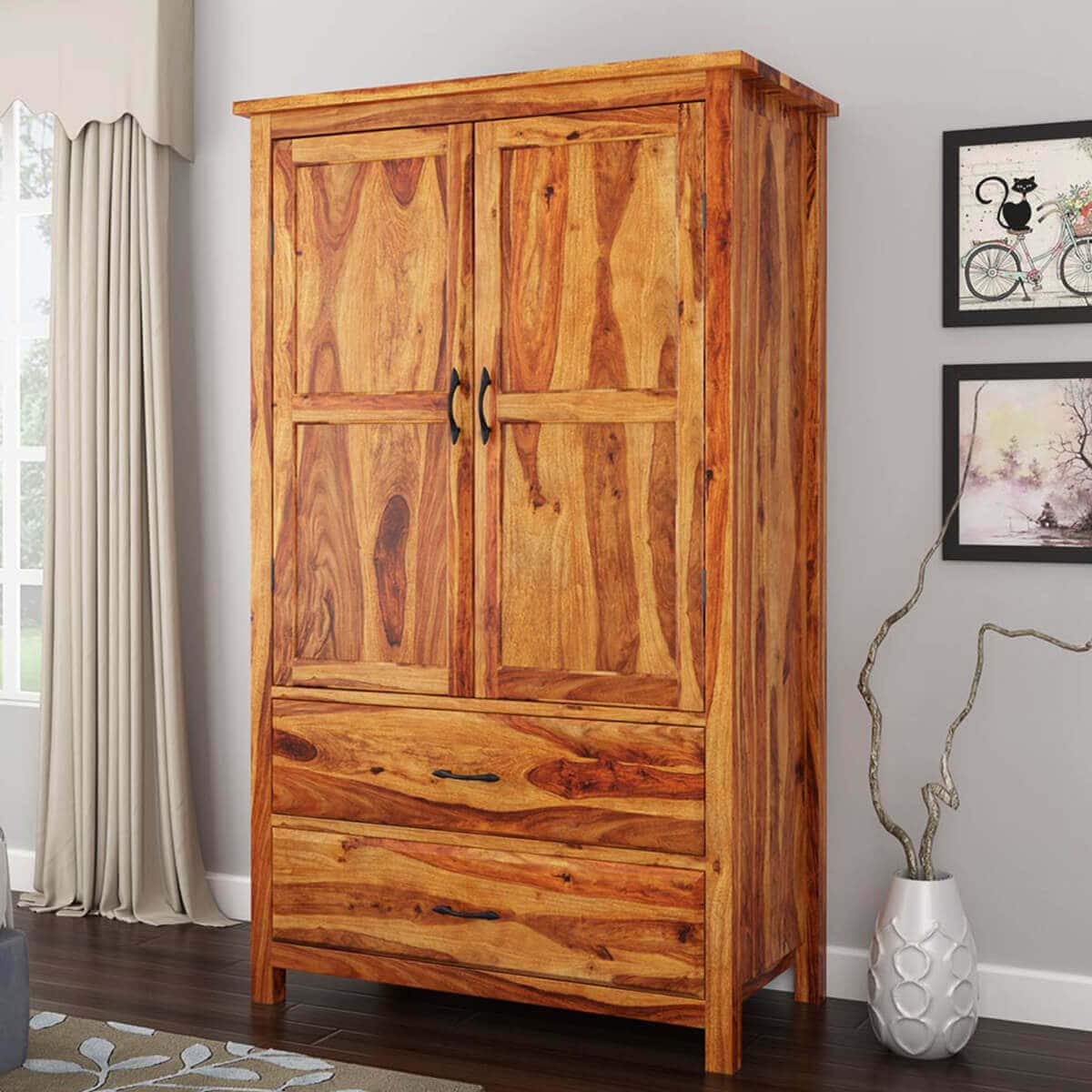 Madhavi  2 Door 2 Drawer Sheesham Wood Wardrobe in Rustic Finish