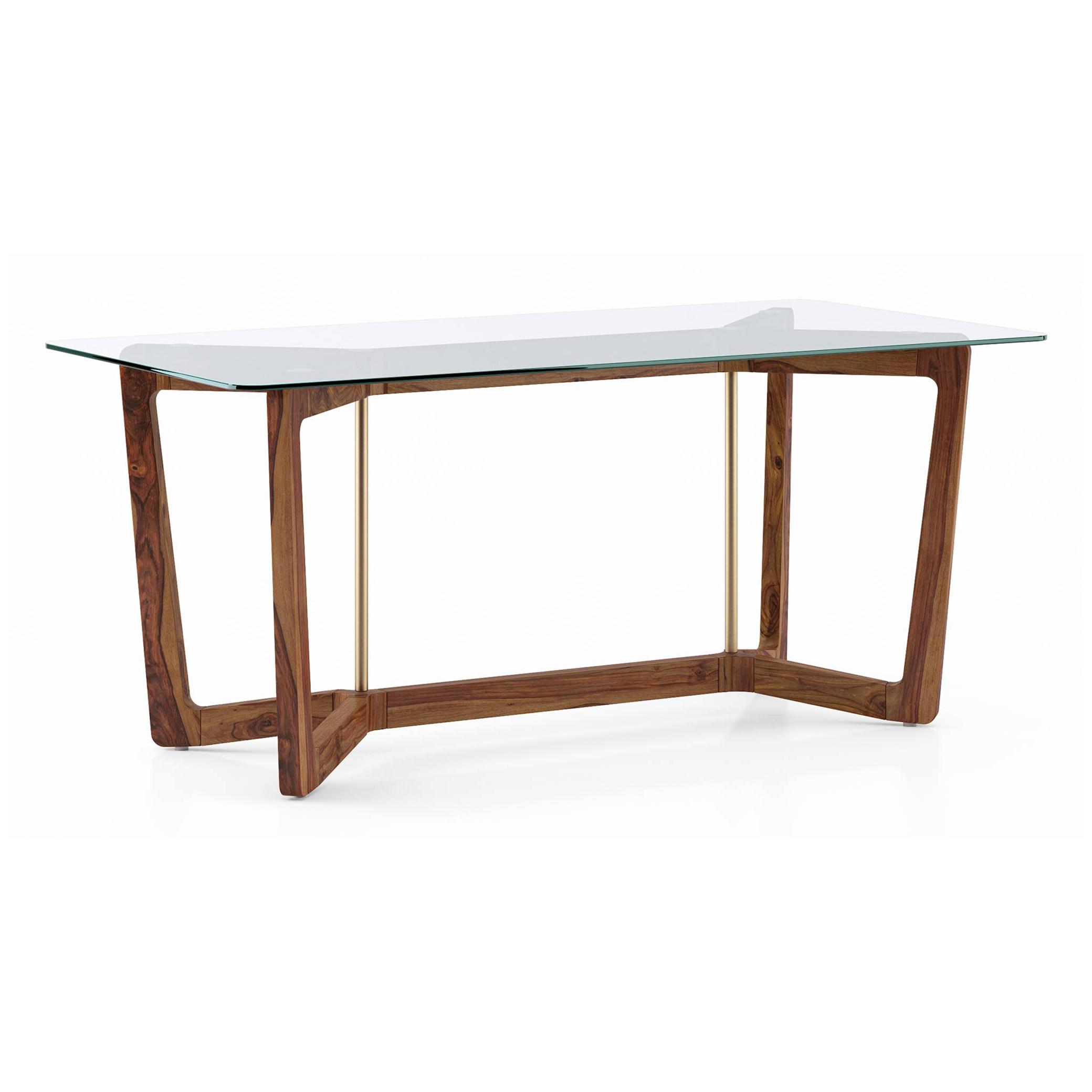 Bourdaine Glass 6 Seater Dining Table In Teak Finish