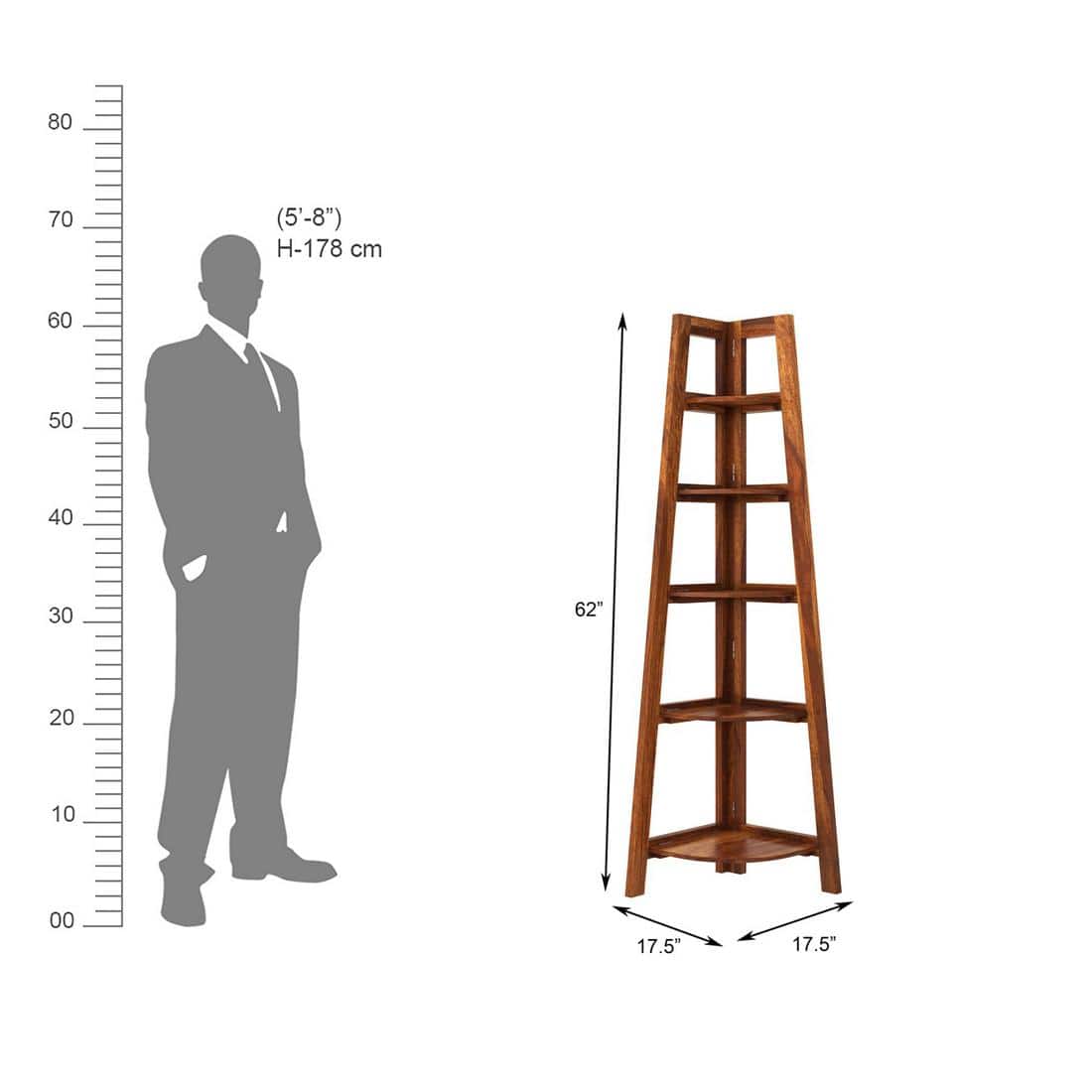 Kaka Solid Wood Bookshelf in Honey Oak Finish