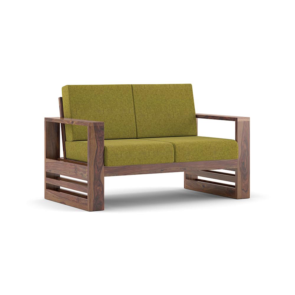 Parson 2 Seater Wooden Sofa In Teak Finish (Green Olivia)
