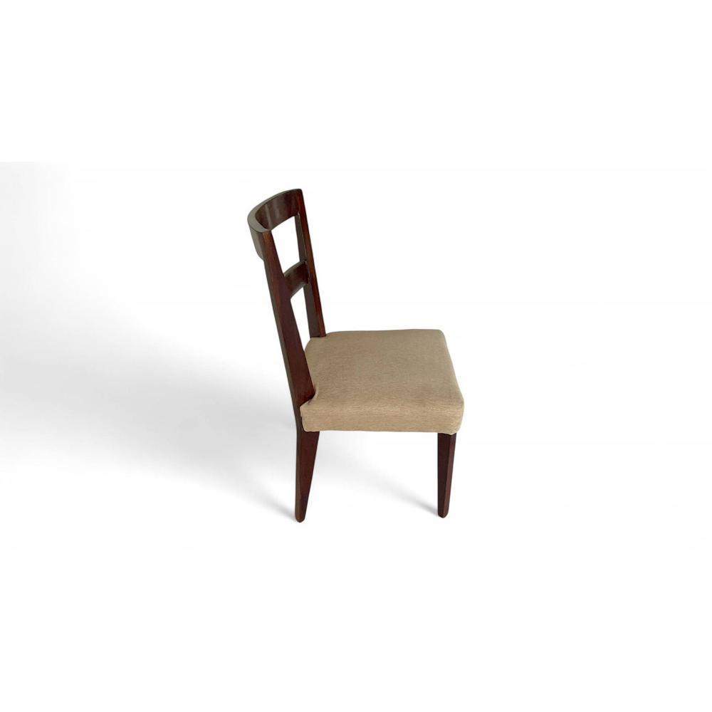 Newport wood Set of 2 Dining Chairs in Beige Mossy Fabric Cushioning with DARK WALNUT FINISH