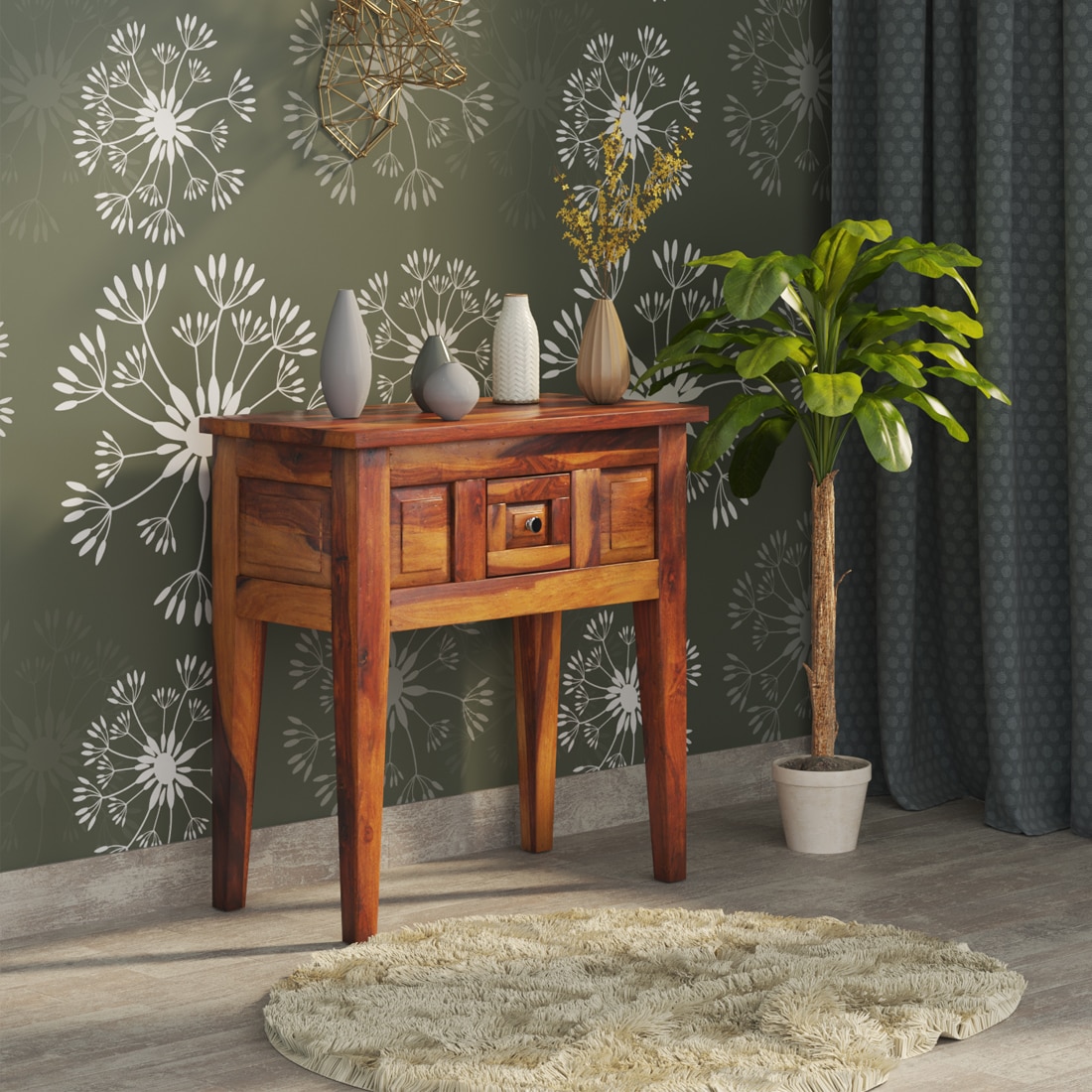 Mko Solid Wood Console Table in Honey Finish