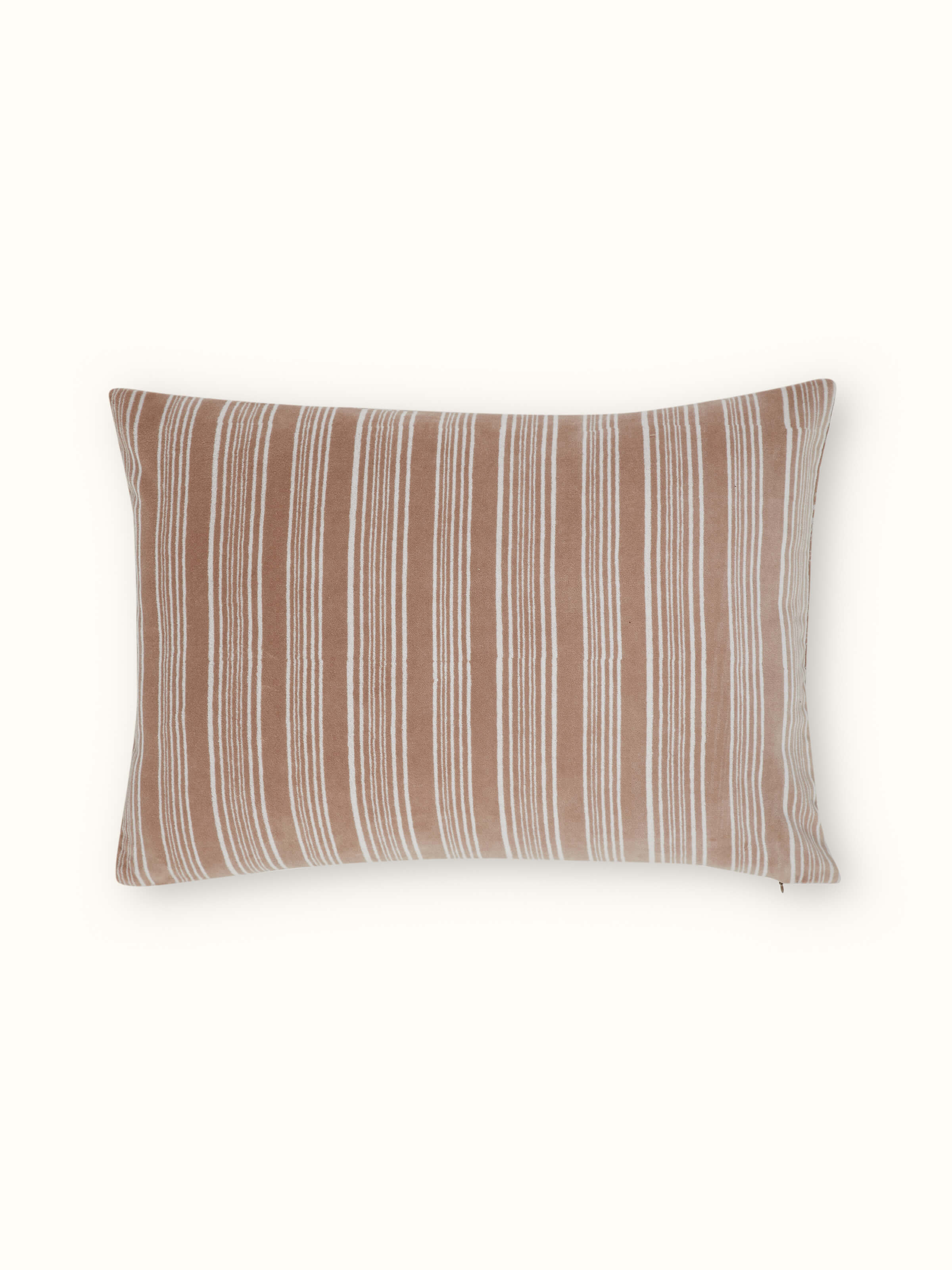 Shivranjini Beige Floral Cotton Velvet Sanganeri Hand Block Printed Lumbar Cushion Cover