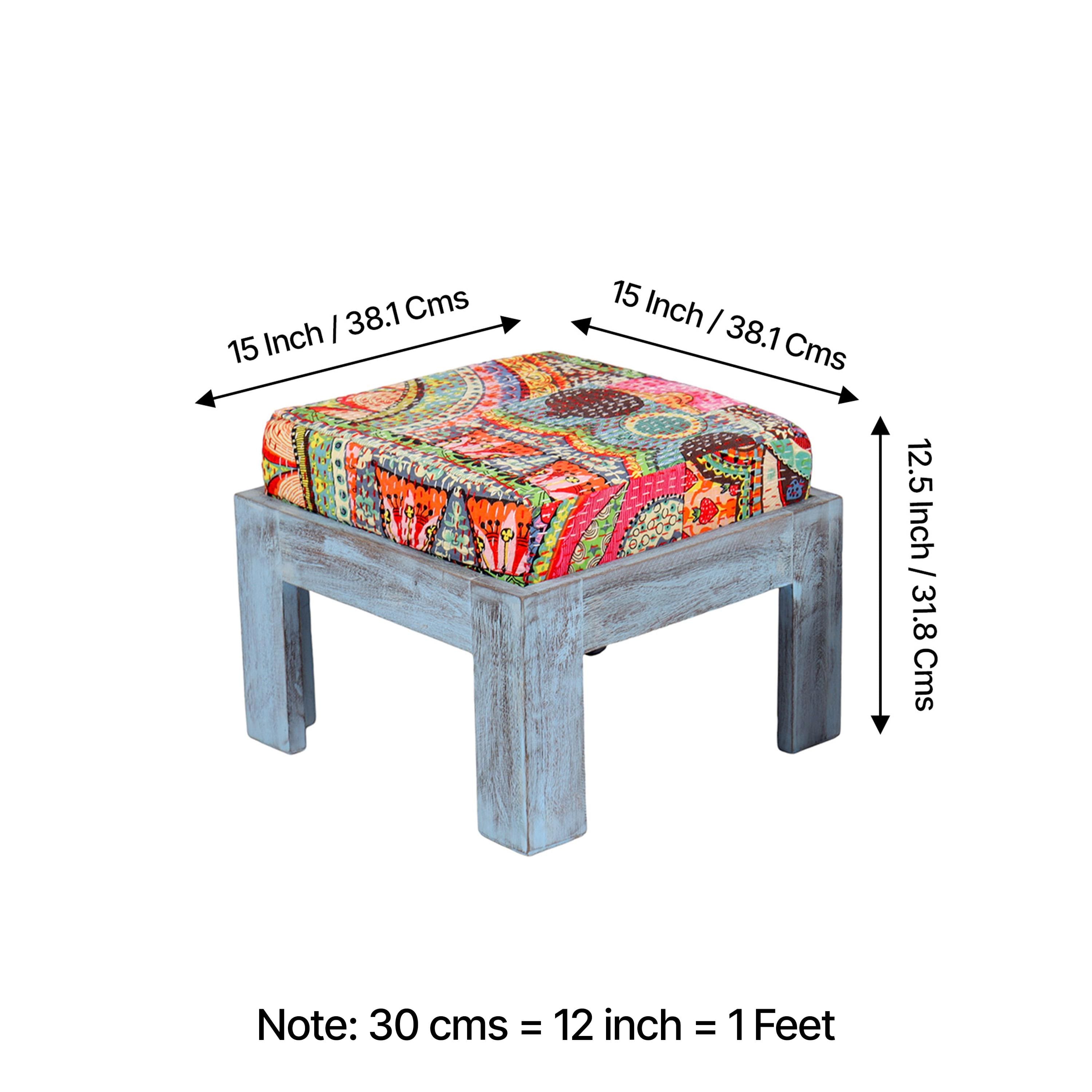Blane Sheesham Wood Country Side Coffee Table Set With 4 Stools In Antique Multi-Colour Finish