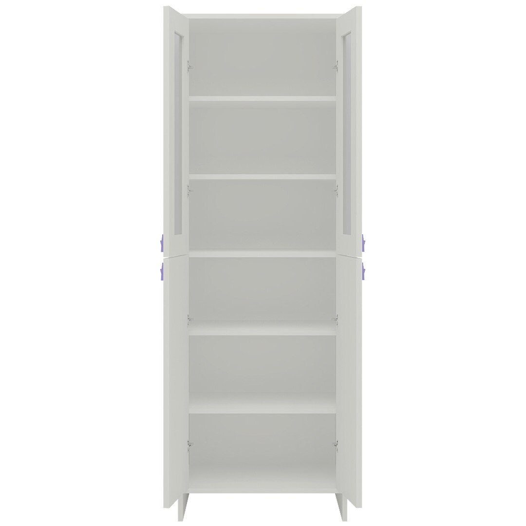 Renata Large Bookshelf cum Storage Cabinet with Toughened Glass Doors and Star Shaped Knobs in Ivory Persian Lilac Colour