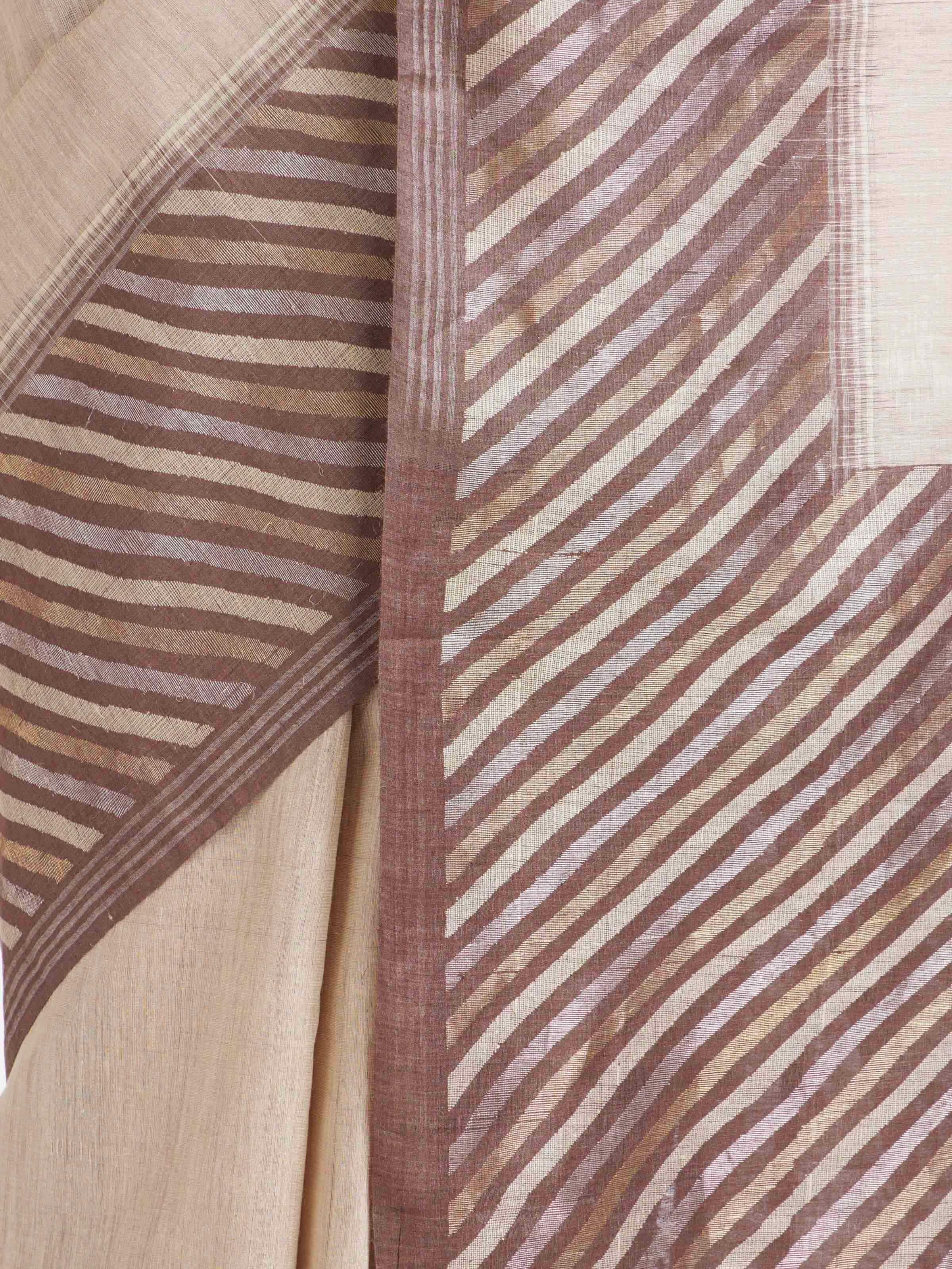 Beige Tussar Muga Silk Saree