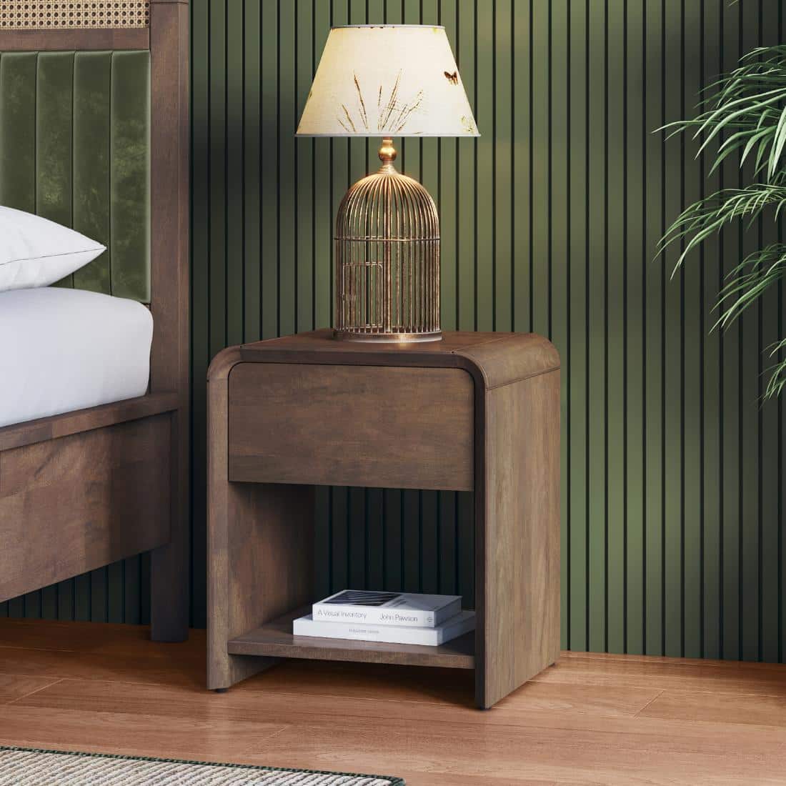 Hiro Solid Wood Bedside Table In Danish Walnut Finish