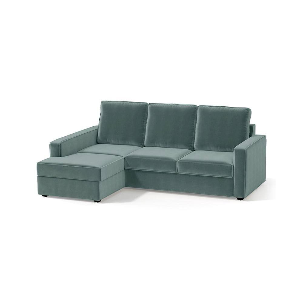 Apollo Compact Sofa (Colour : Dusty Turquoise Velvet, Cushion : Hard, Back Type : High Back, Seating Capacity : Left Aligned 2 Seater + Left Aligned Chaise)