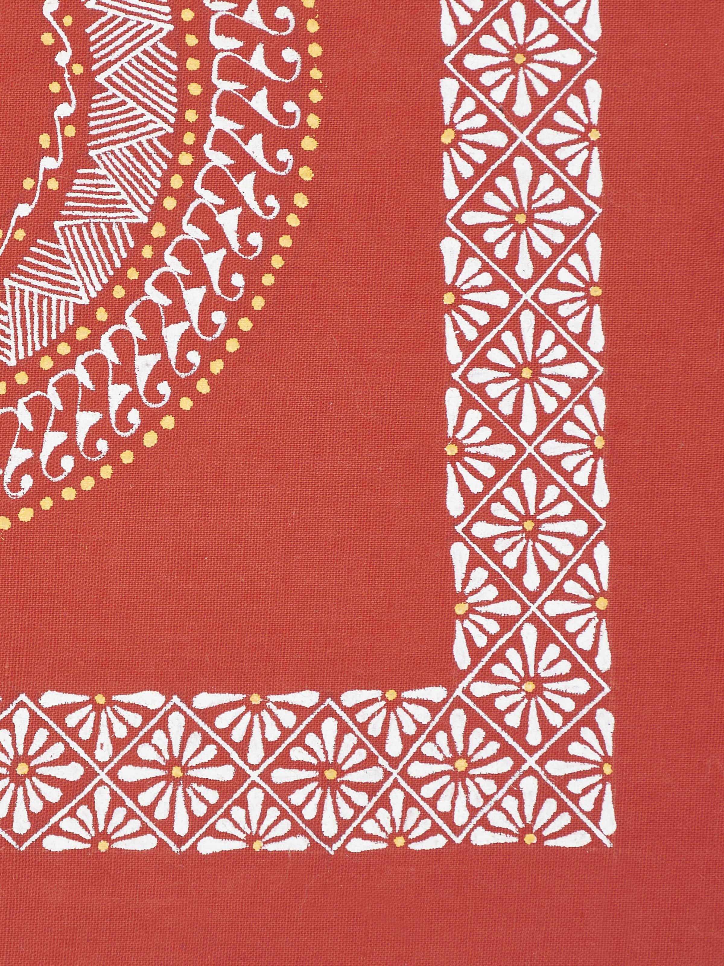 Side view of Aipan Nau Bindu Ka Swastik mandala painting, highlighting its artistic features.