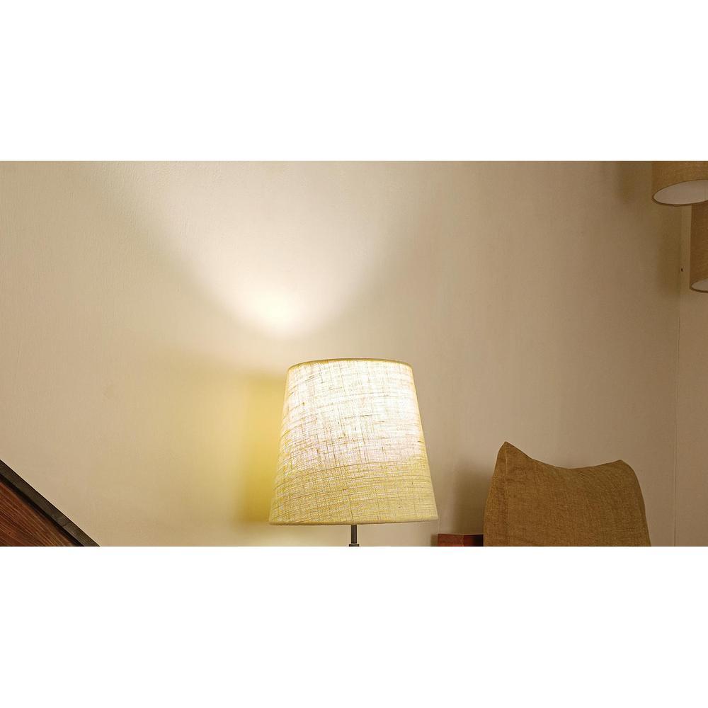 Blender Brown Wooden Table Lamp with White Fabric Lampshade