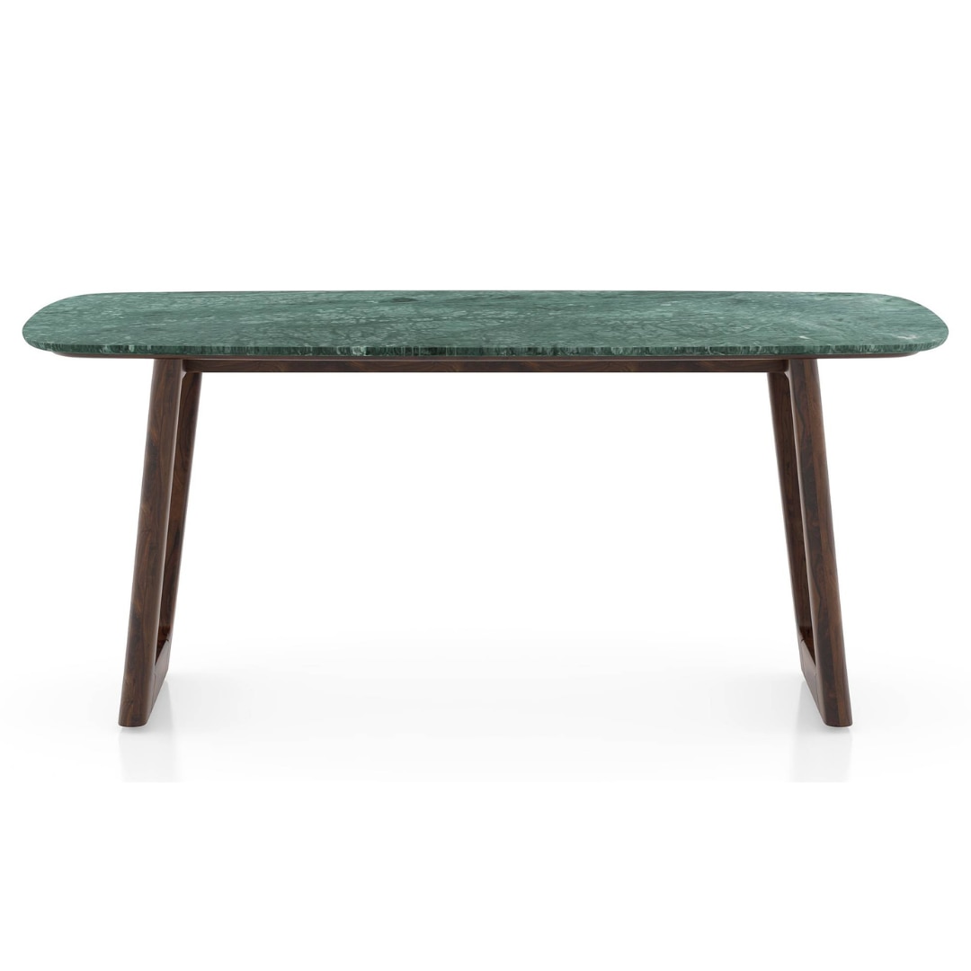 Adria Jade Green Marble 6 Seater Dining Table In New Walnut Finish