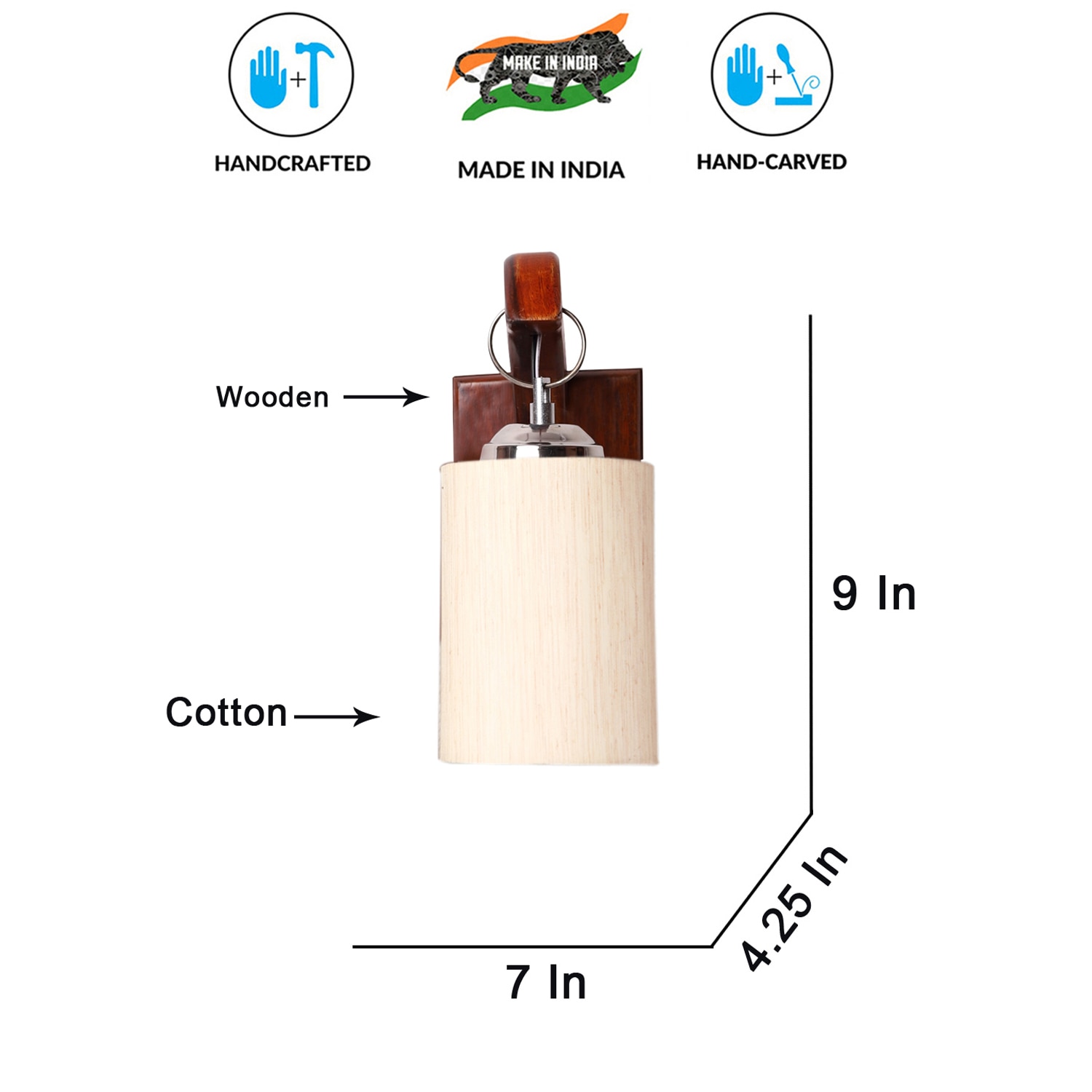 Devansh Solid Wood Electric Wall Light in Brown Colour with off-white Shade Count of 1 Light-image-34