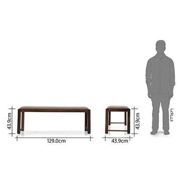 Oribi Dining Bench In Teak Finish With Wheat Brown Fabric
