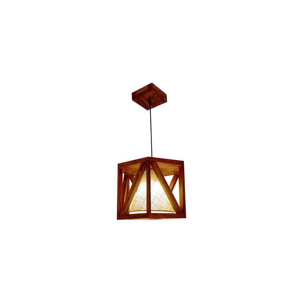 Symmetric Brown Solid Wood Single Hanging Light