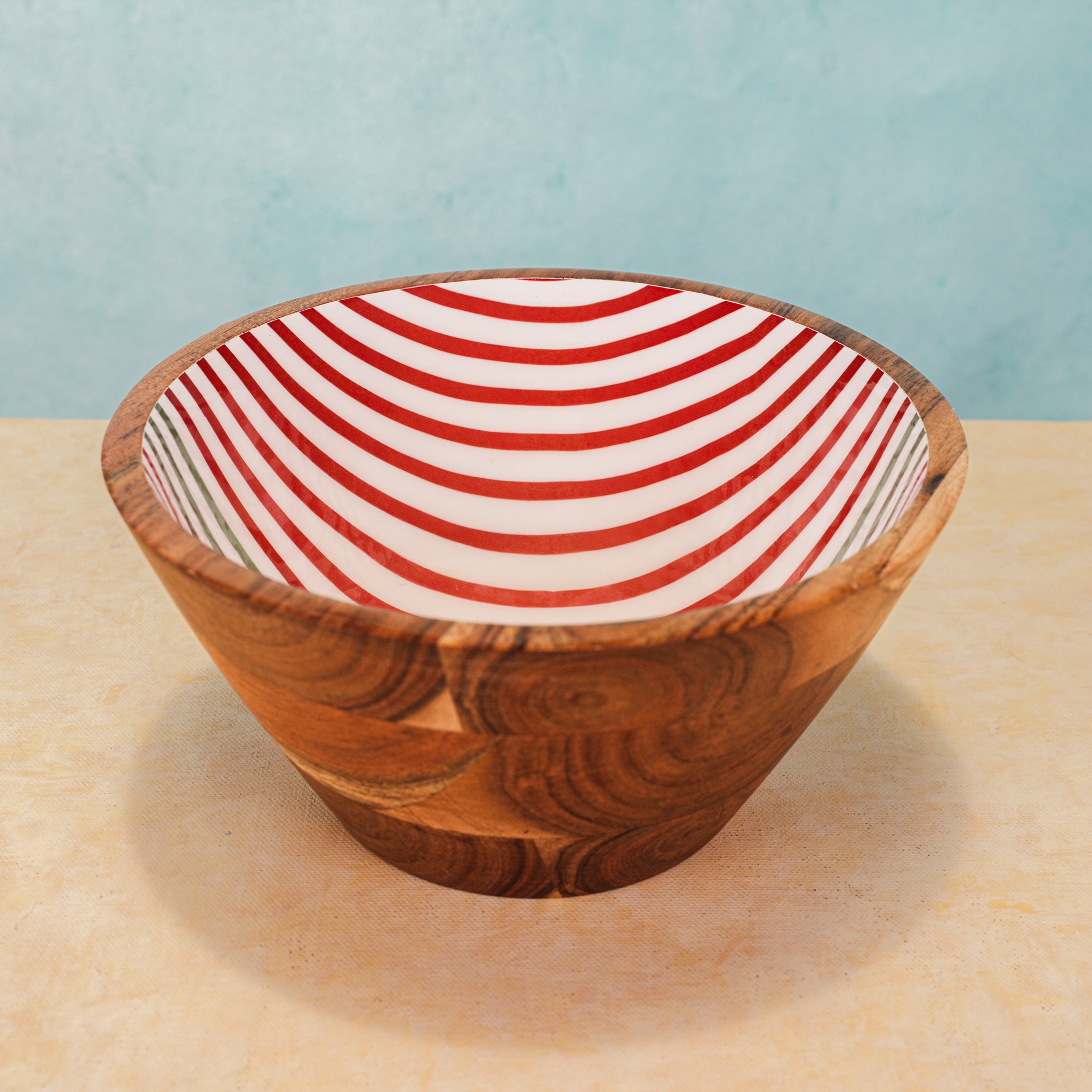 Ireka Home Ripple Acacia Wood Bowl with Enamel – Serving Bowl - Ireka Homes