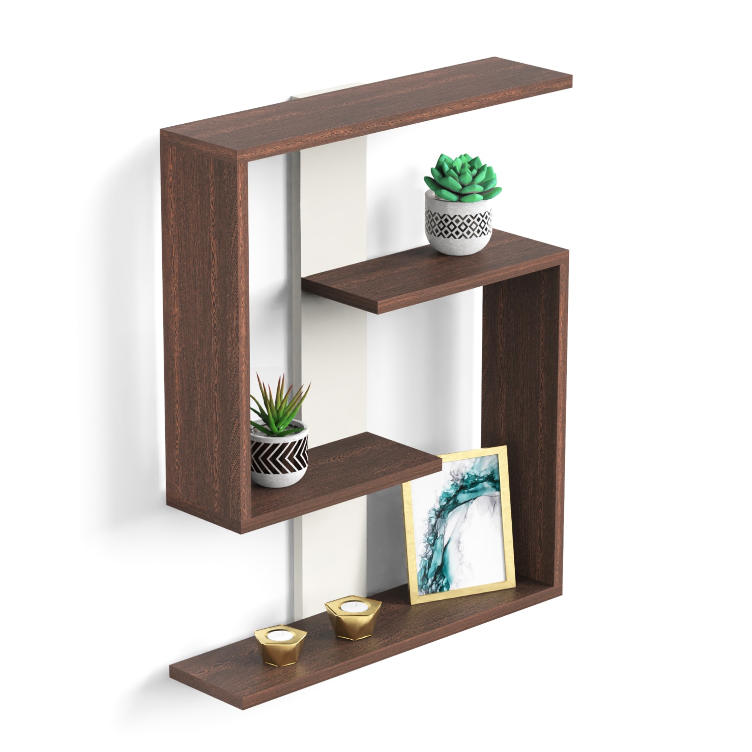 BLUEWUD Easton Engineered Wood Wall Shelf, Display Rack, 3 Shelves (Wenge & White)…