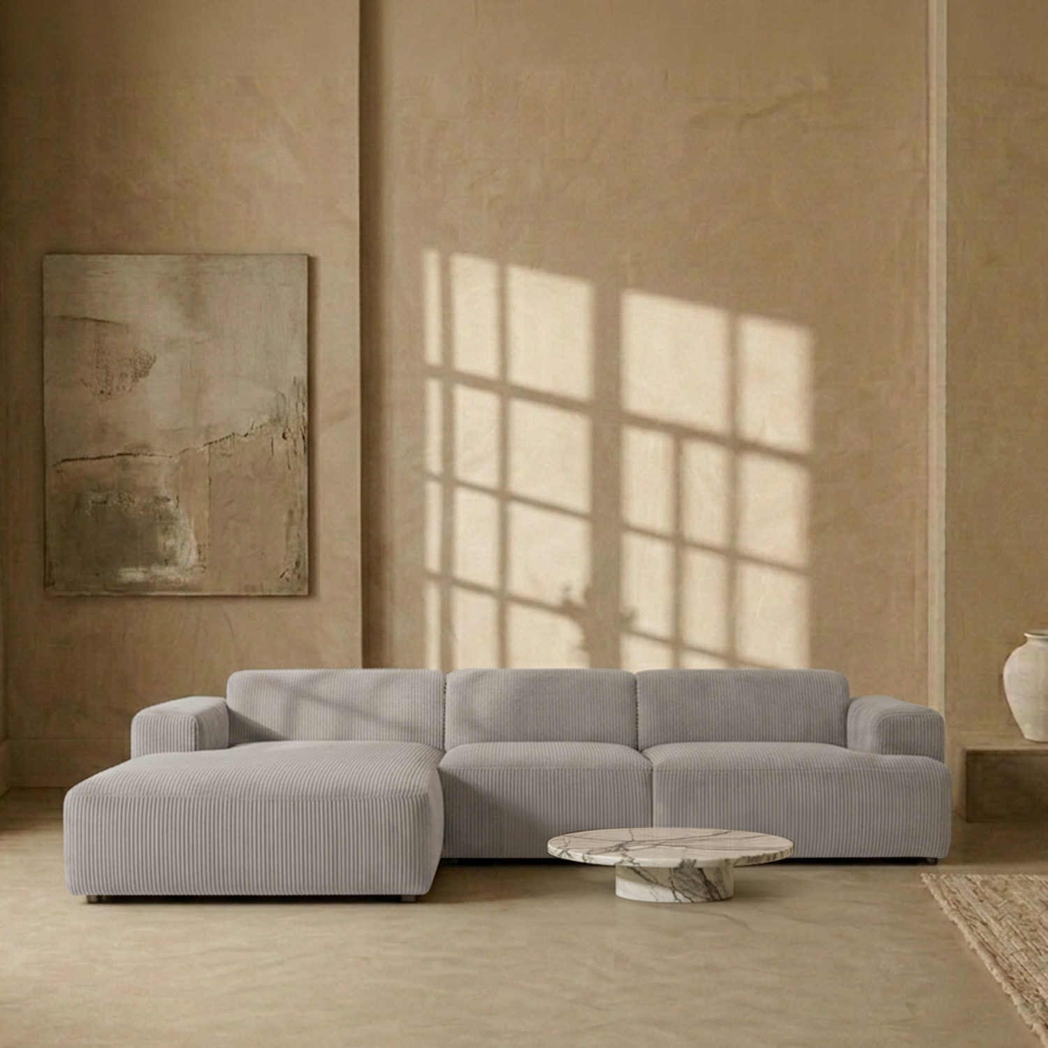 Sophisticated Wood Right Aligned 3-Seater With Upholstery Non Storage Sofa In Grey Colour - Nestroots