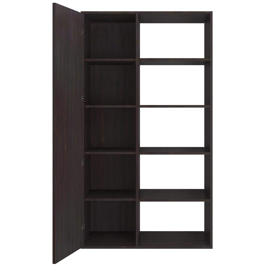 Nikola Large Crockery cum Bookshelf and Divider Unit in Antique Ebony Lime Yellow Colour