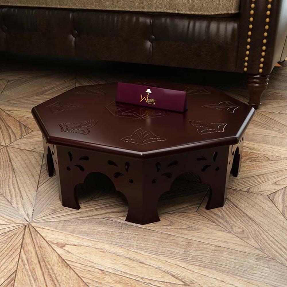 Wooden Chowki Octagonal Shape In Walnut Finish