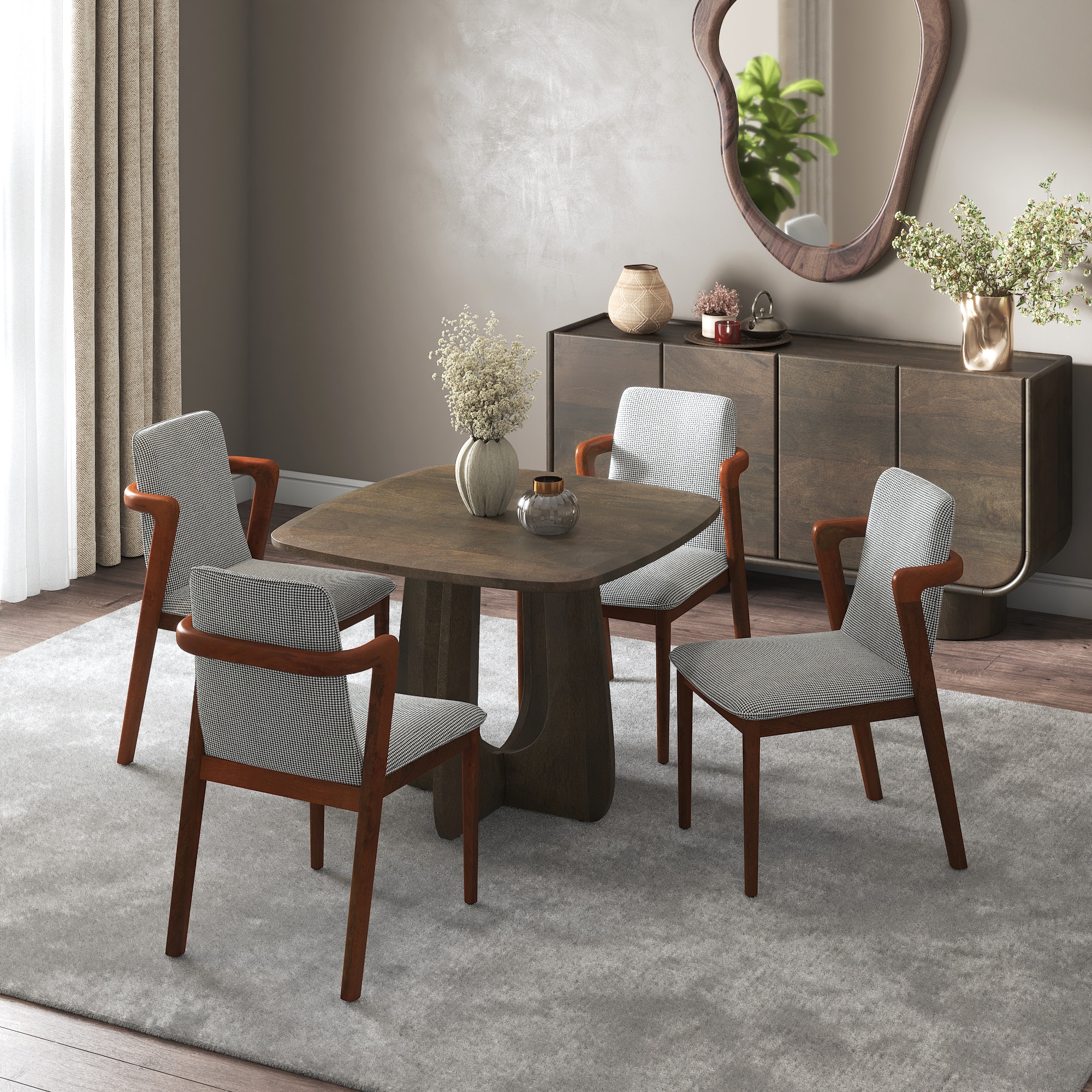 Aero Solid Wood 4 Seater Dining Table With 4 Harper Dining Chair