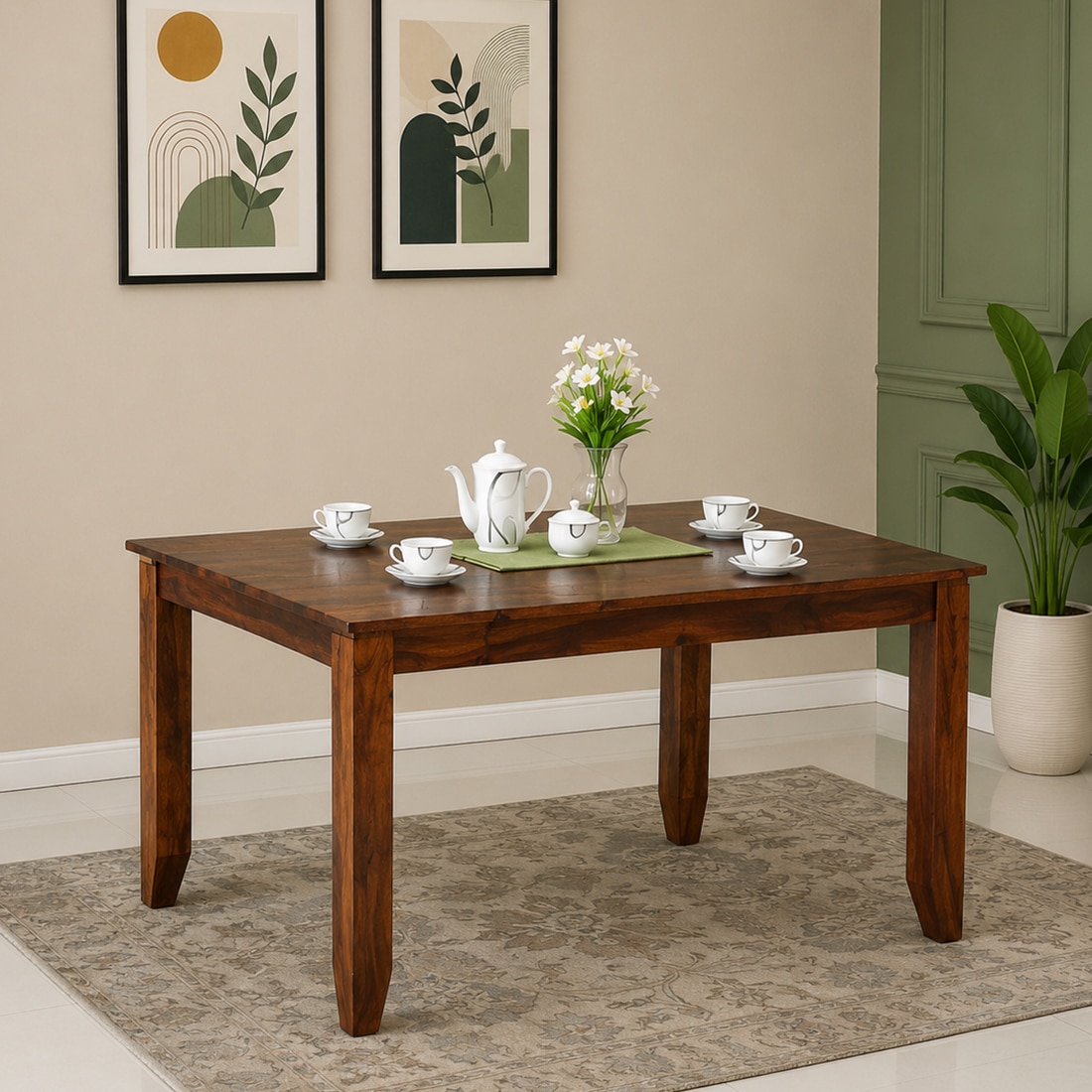 Herb Solid Wood 4 Seater Dining Table in Honey Finish - Jyoti Impex