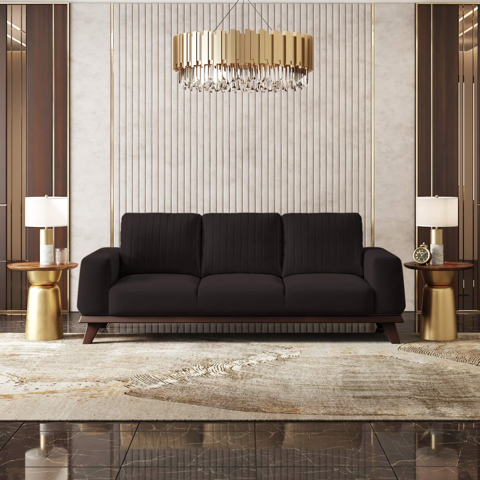 Granada Premium 3 Seater Fabric Sofa in Deep Brown Velvet Colour