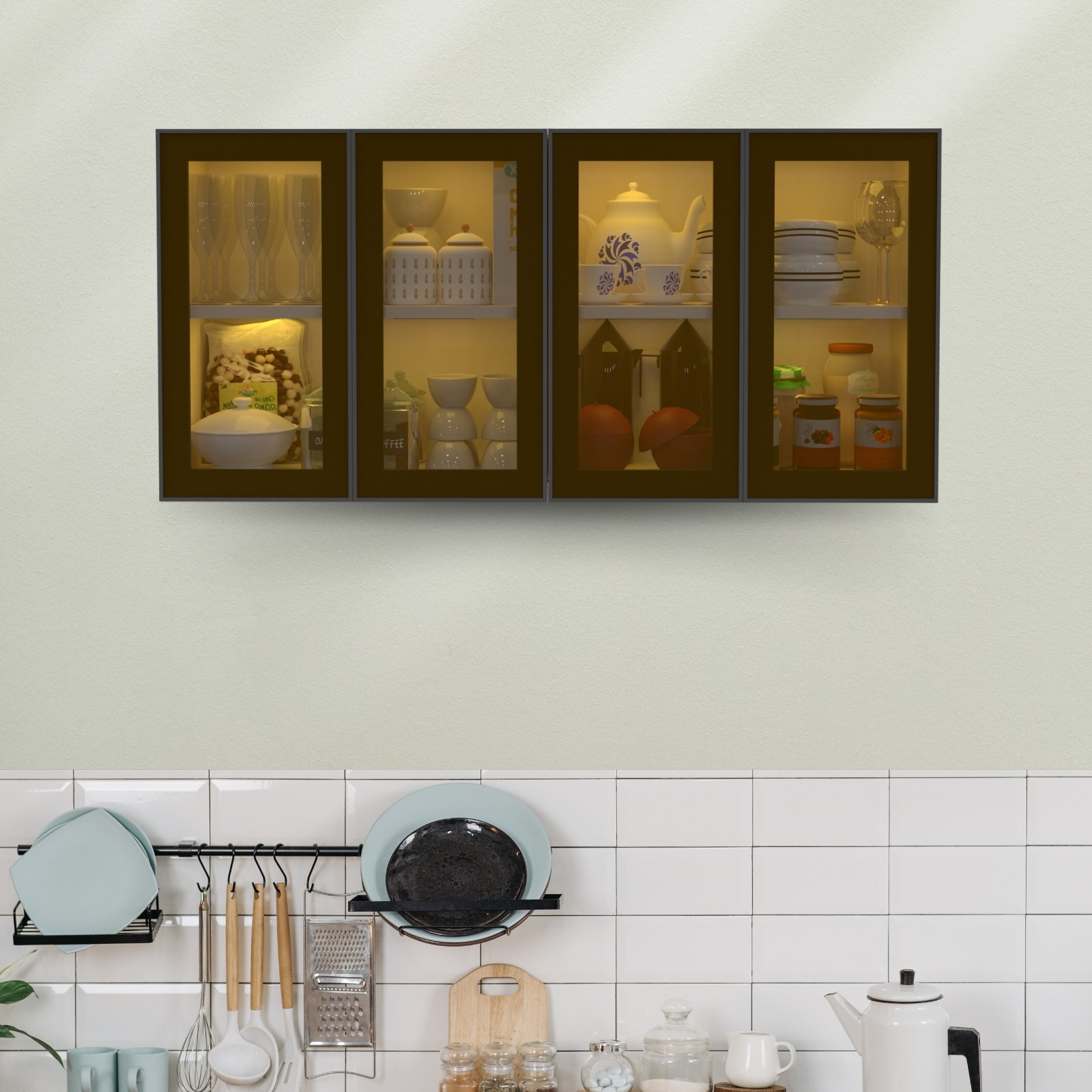 Aluminium Black Profile 4 Brown Tinted Glass Handless Shutters Wall Cabinet In Highland Pine Finish-image-36