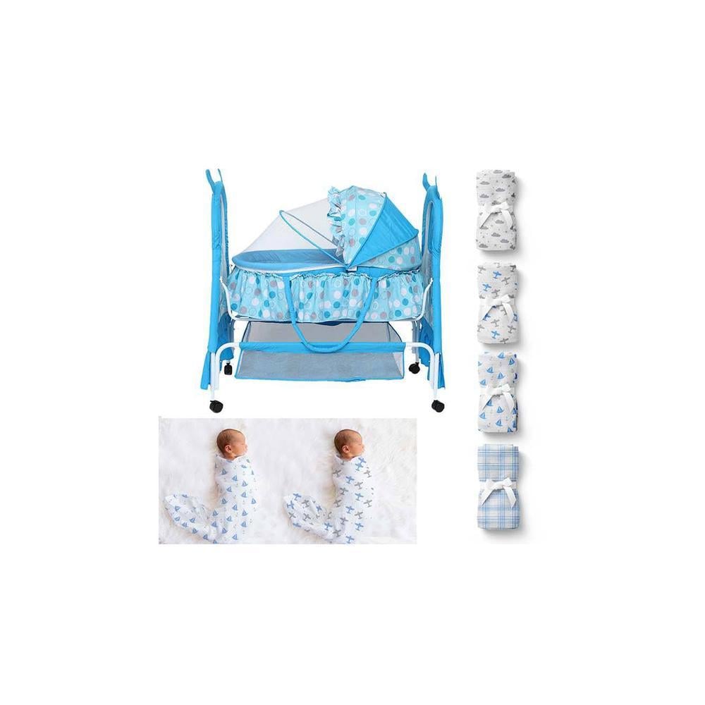 Bella Baloo Stainless Steel Baby Cradle with Mosquito Net Airplane & Yatch