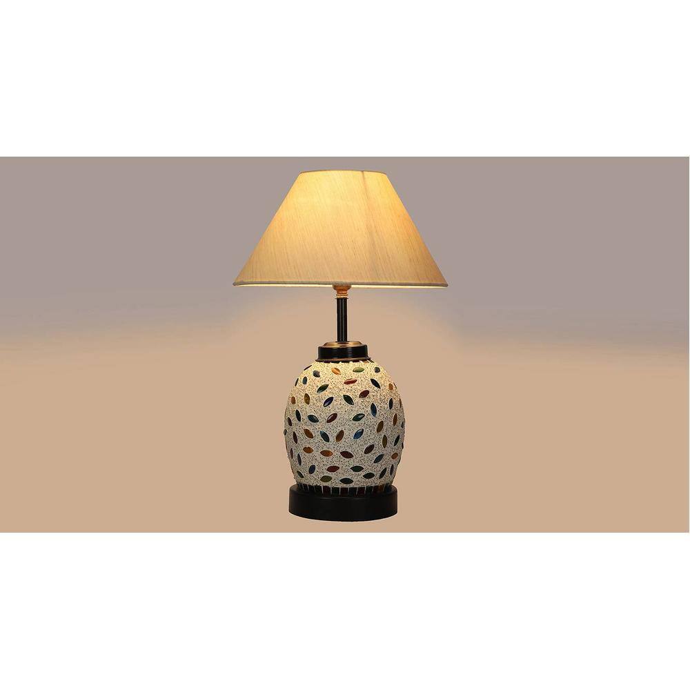 Jordan off-white cotton Glass Table lamp with Iron Base