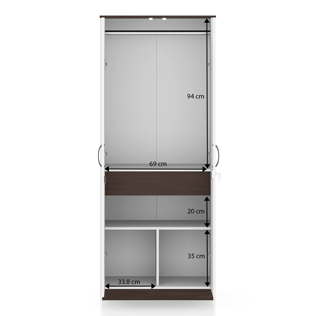 Riley Engineered Wood 2 Door Wardrobe in White Finish