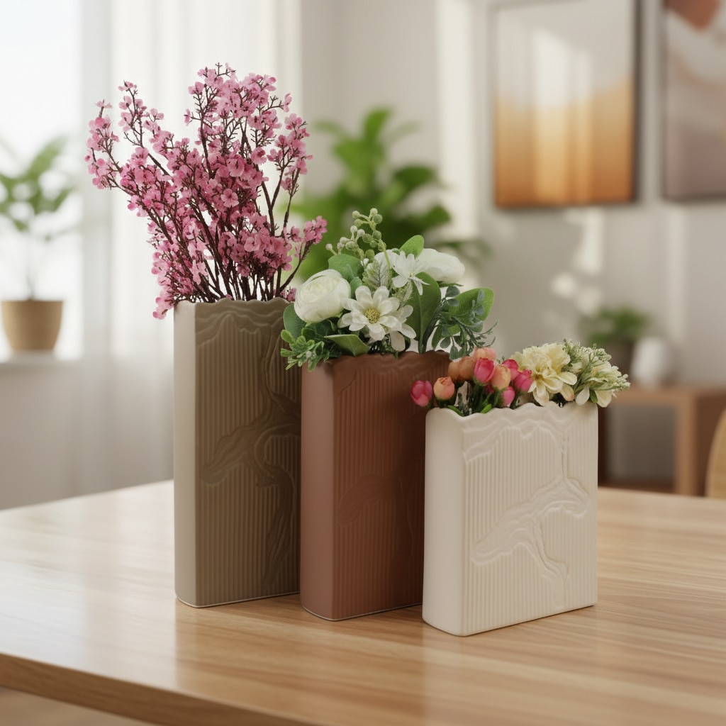 Rectangular Embossed Botanical Relief Vases