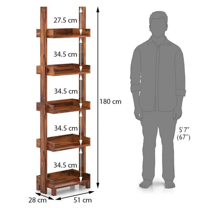 Austen Solid Wood Bookshelf in Teak Finish
