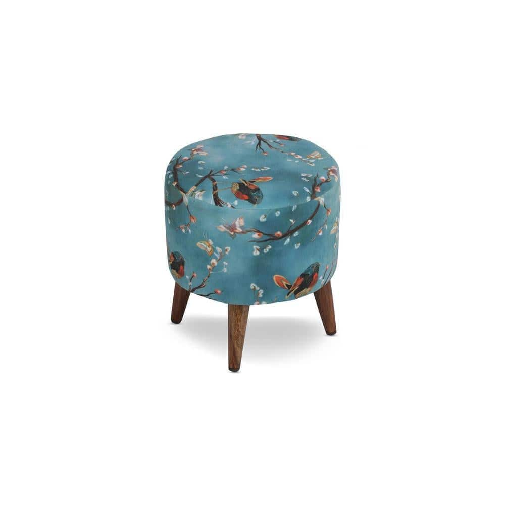 Aurelia Solid Wood  Ottomon in  Blue Colour