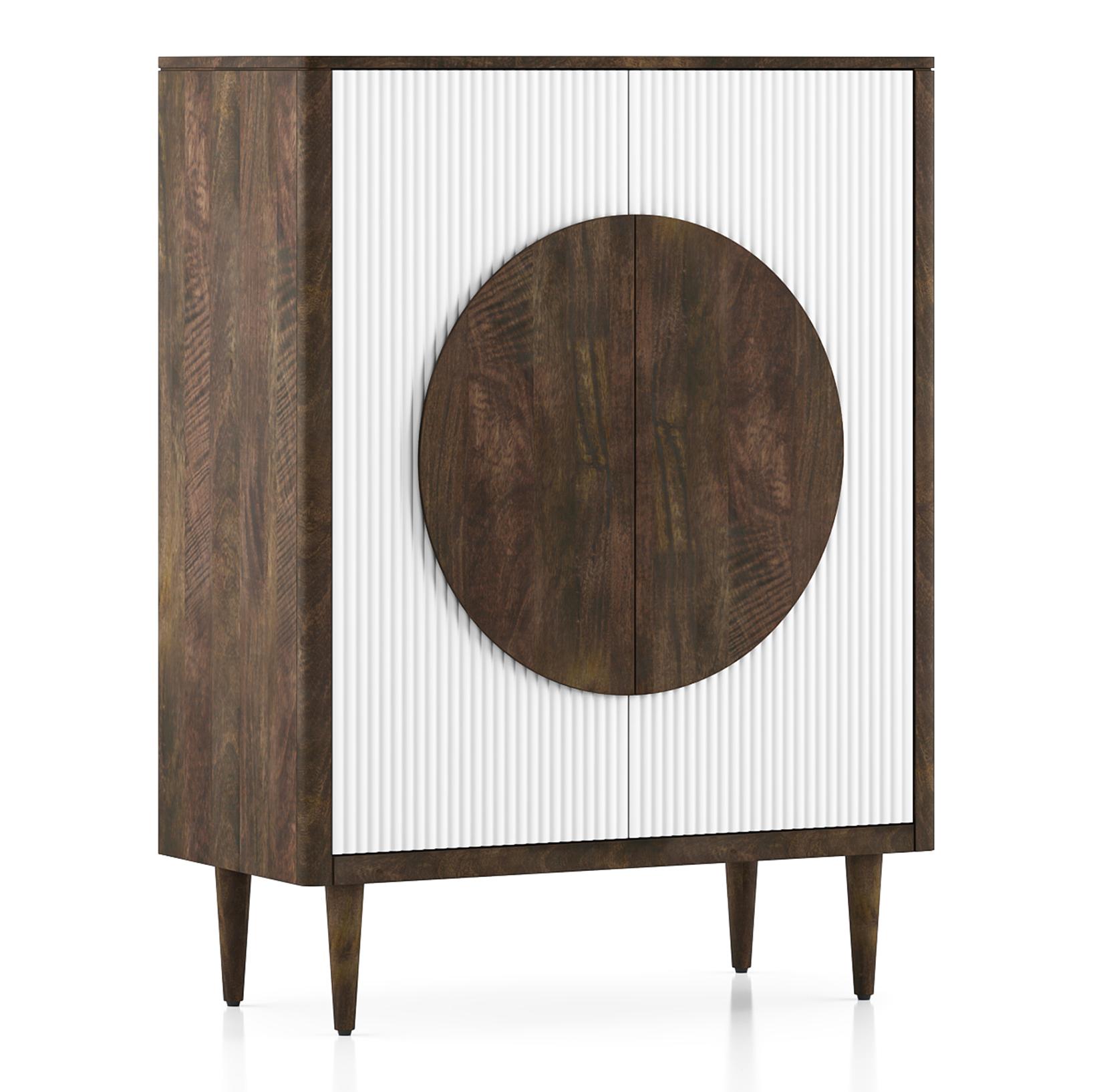 Satsuki Solid Wood Bar Cabinet in White and Walnut finish