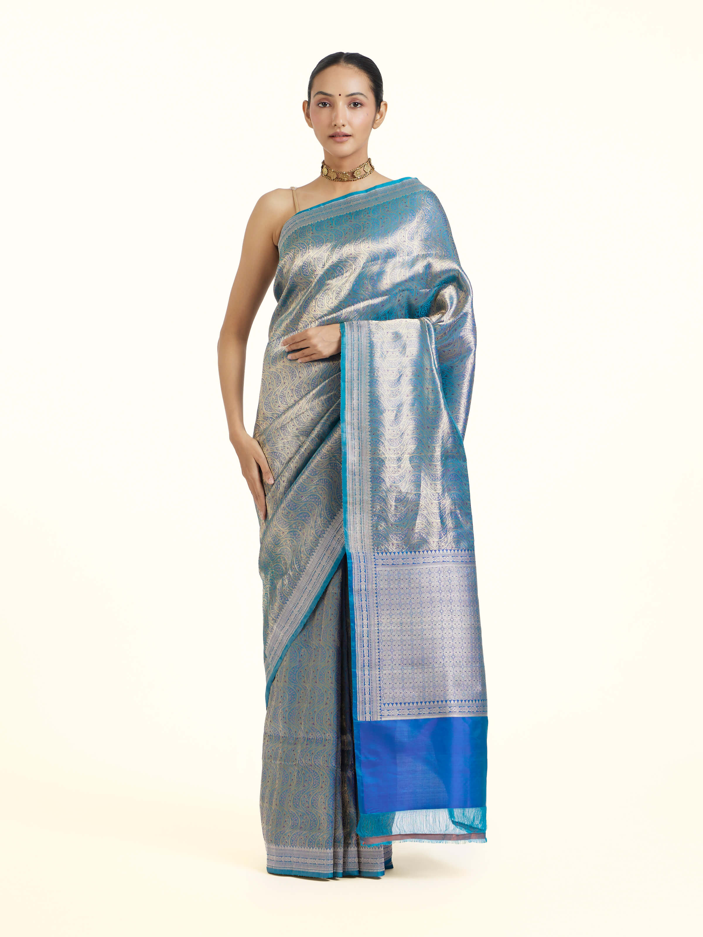 Blue Banarasi Tissue Silk Saree