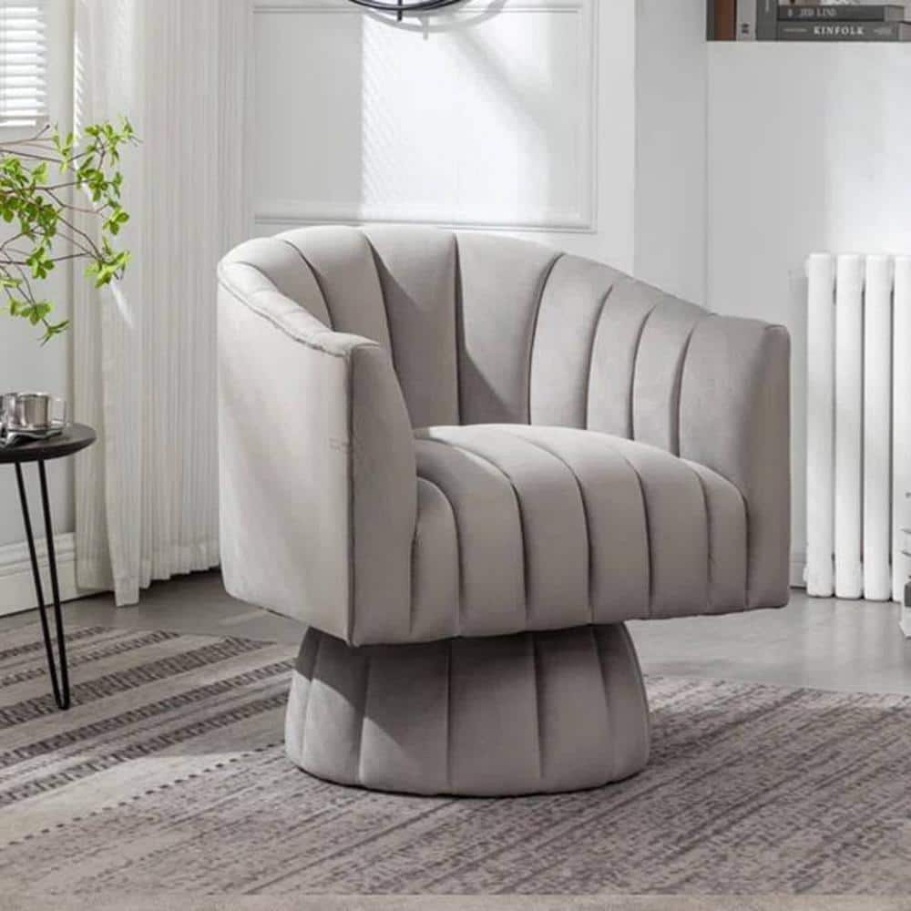 Morrow Swivel Solid Wood Round Chair in Grey Colour