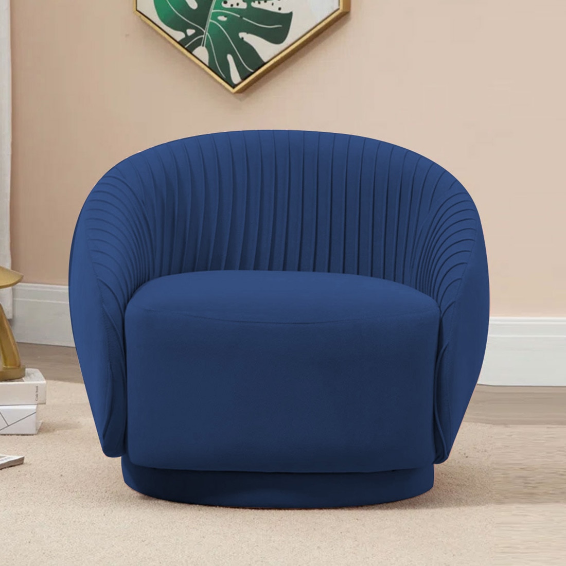 Lorna Swivel Solid Wood Round Chair in Navy Blue Colour