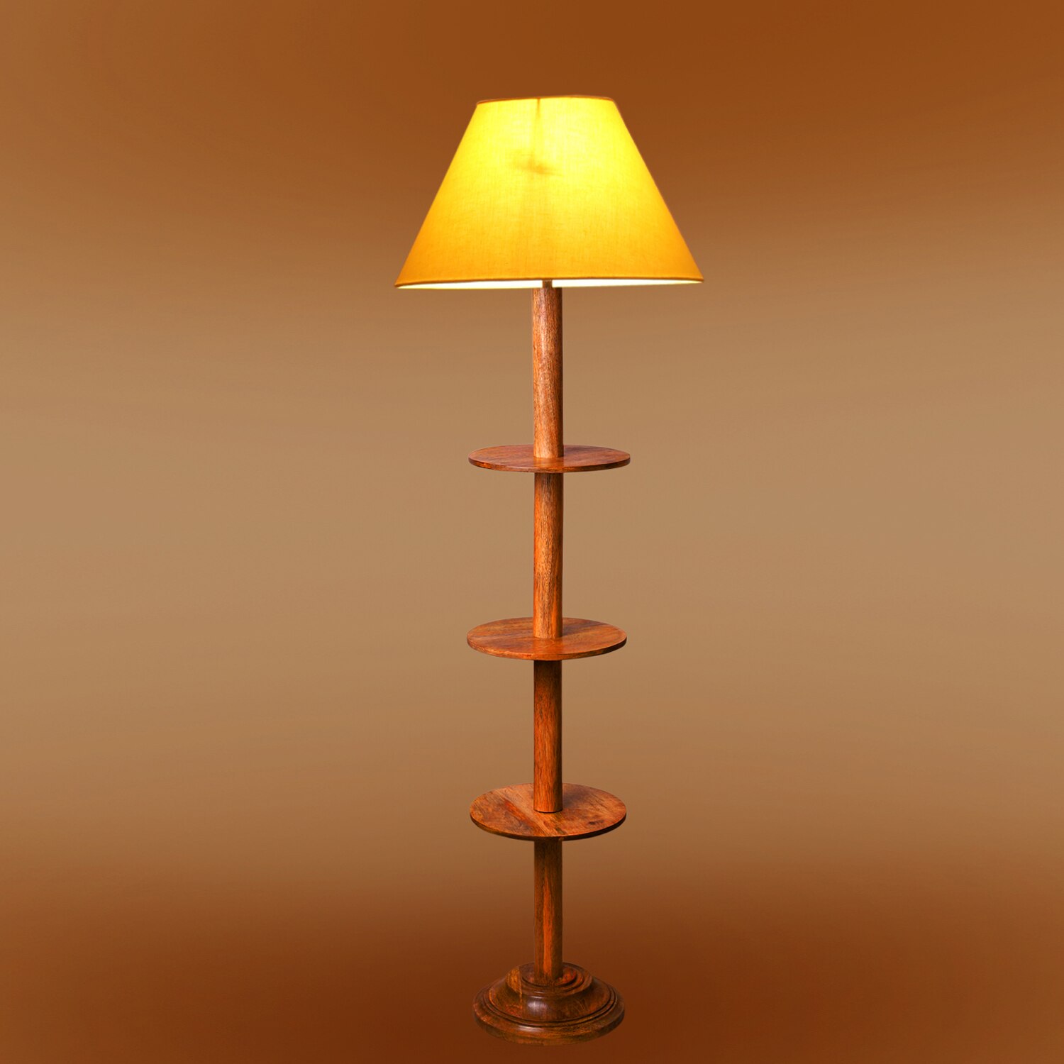 Devansh Shelf Wooden Floor Lamp