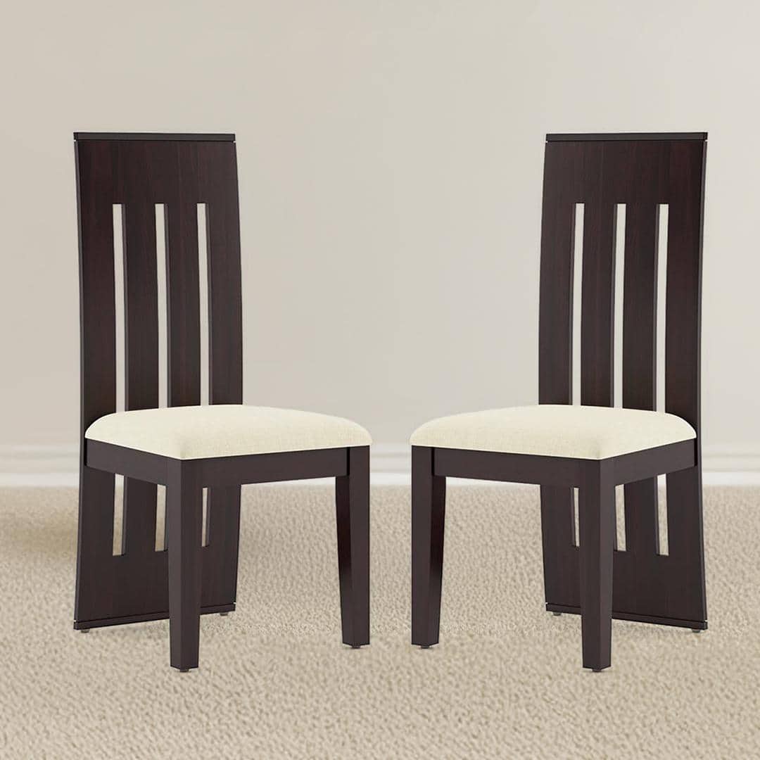 Sinai Dining Chair Set Of 2 In Mahagony Finish With Camilla Ivory Colour