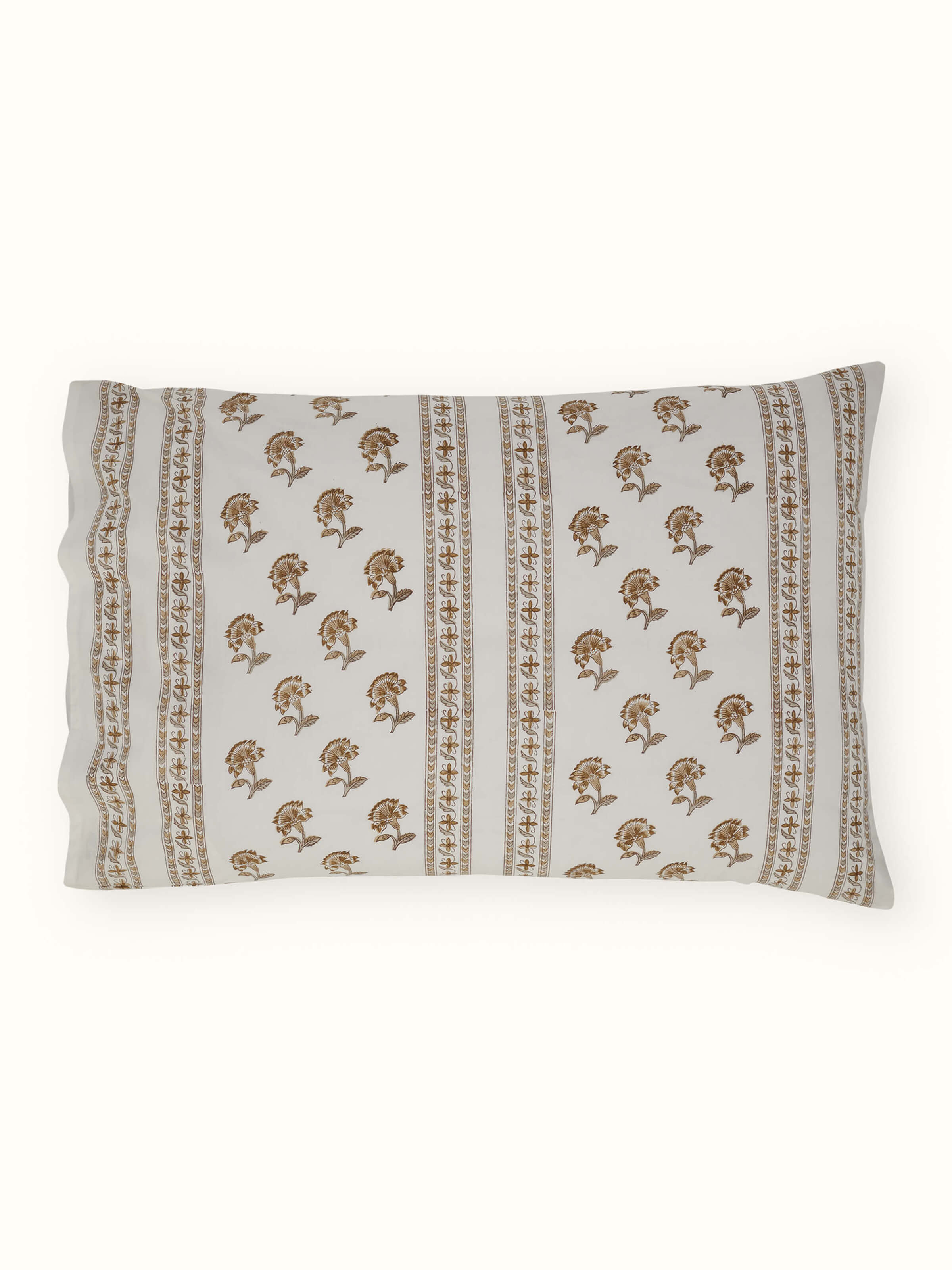 Aarunya Beige Buti Cotton Sanganeri Hand Block Print Pillow Cases (2 Pcs)