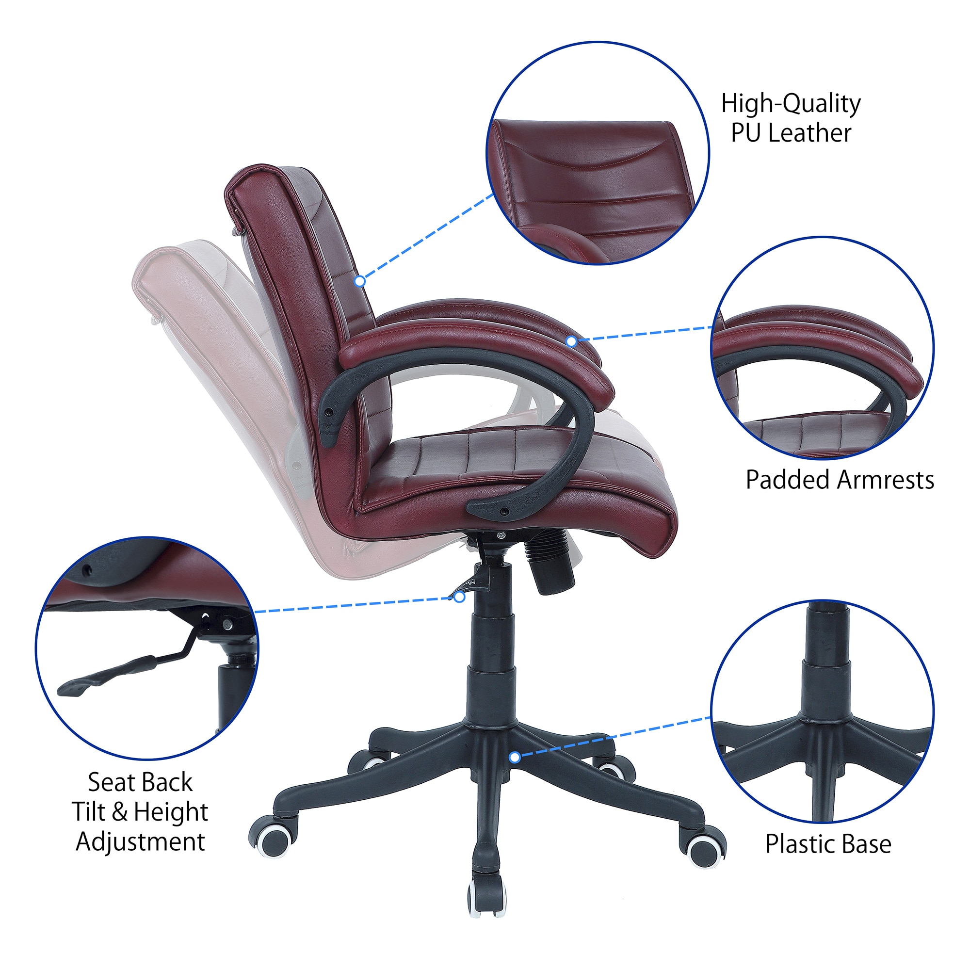 Joorrdonn Mid Back Executive Chair in Maroon Colour