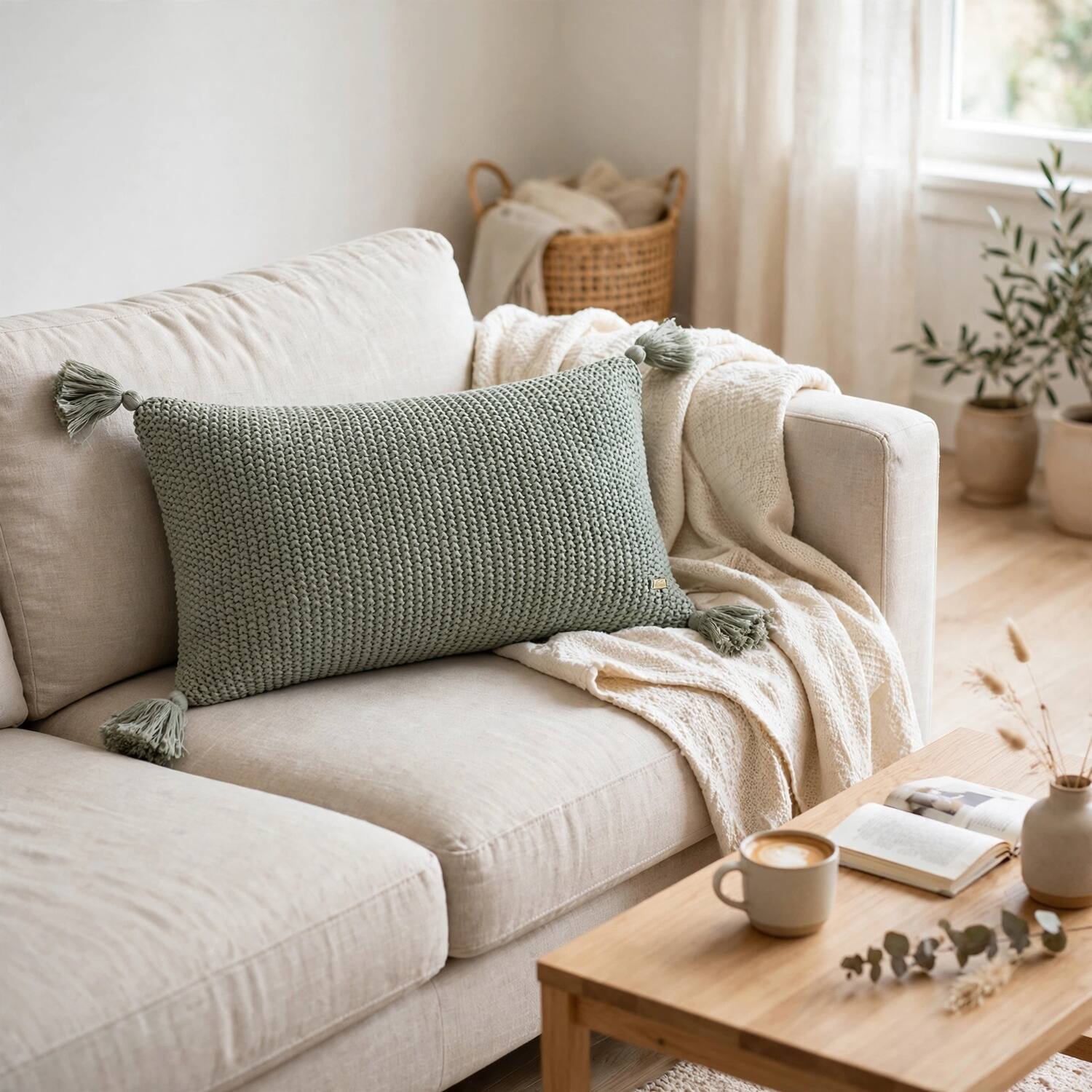 Moss Knit Seneca Rock Decorative Cushion Cover 12 x 20 Inches - Pluchi