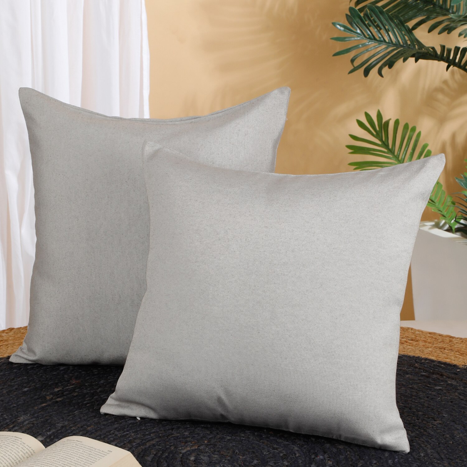 Set Of 2 Solid Square Cushion Covers