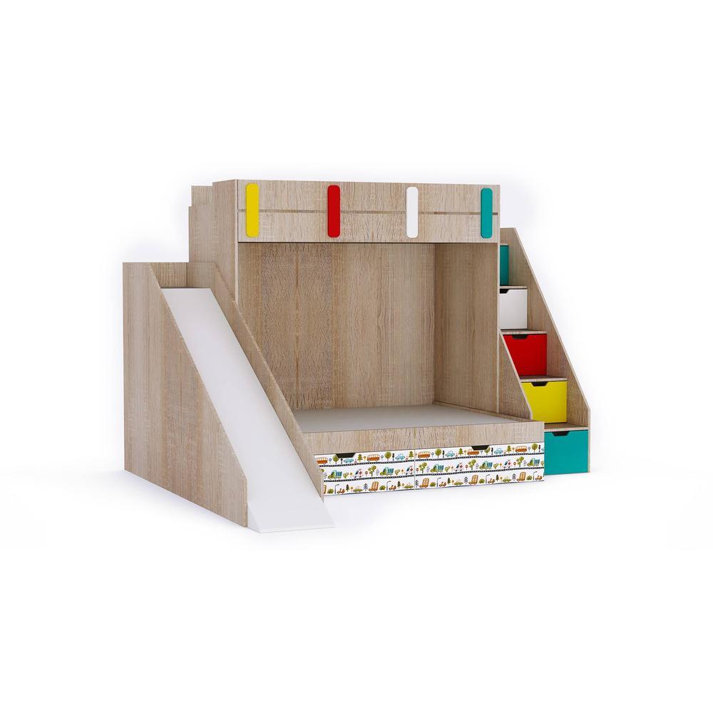 Sleep Nâ€™ Slide Bunk Bed with Slide and Storage in Oak Colour BKBB028