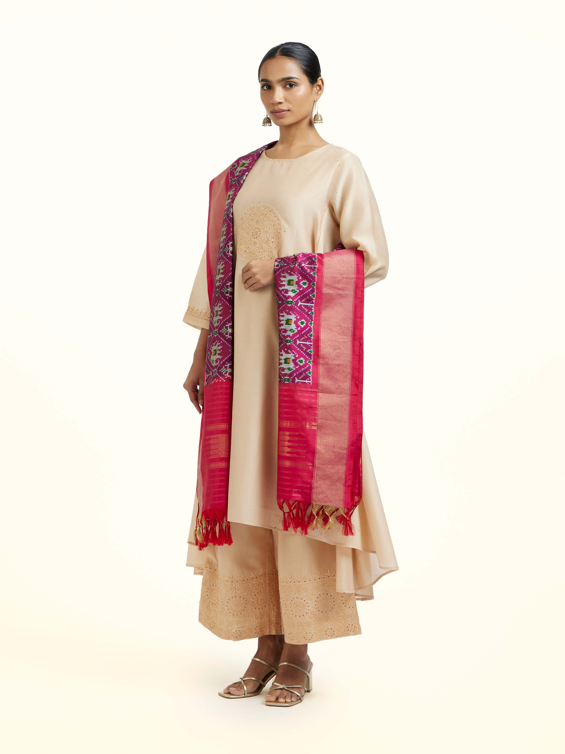 Purple Silk Pochampally Weft Ikat Dupatta