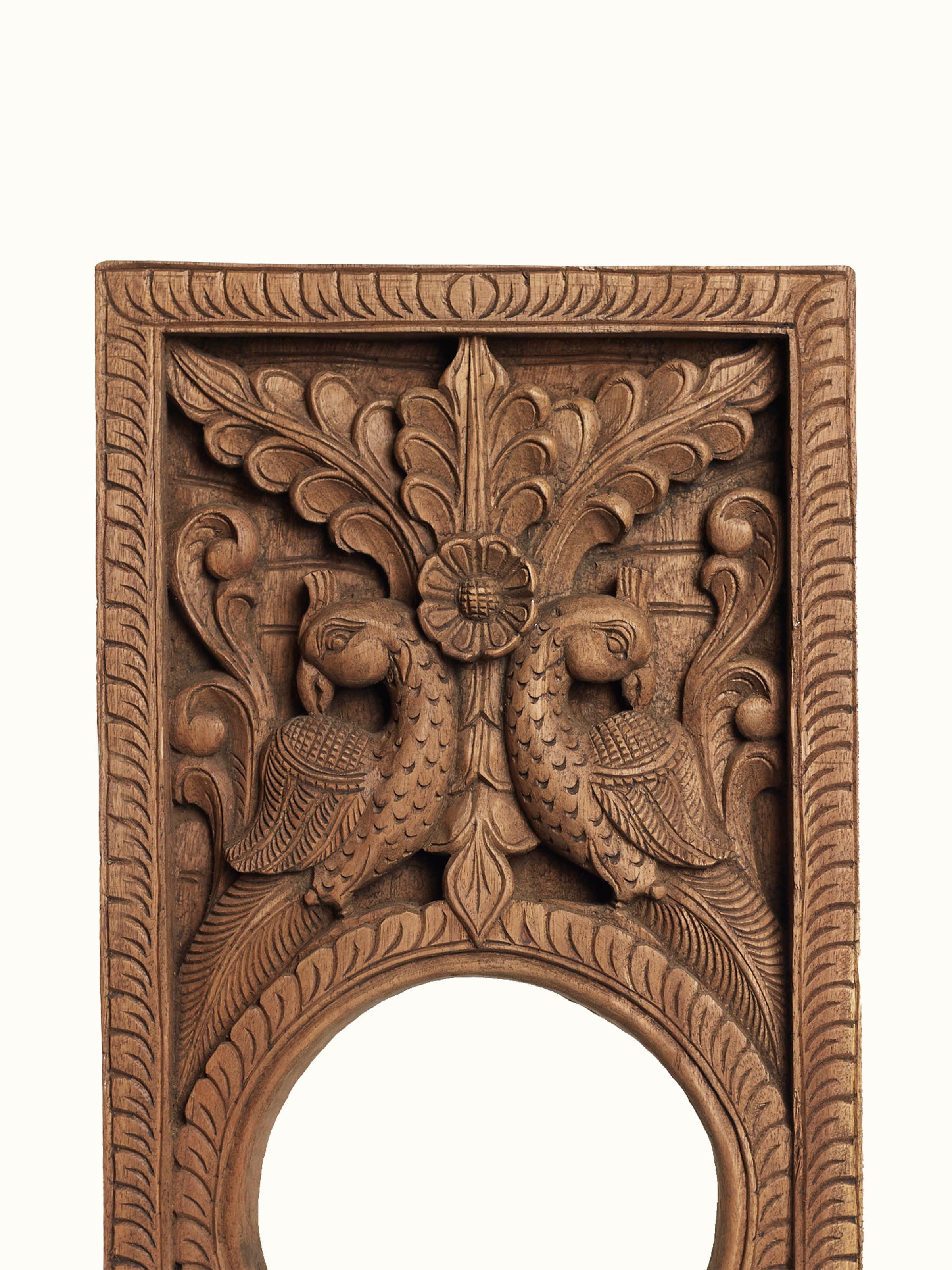 Wood Carved Mirror Panel Sculpture