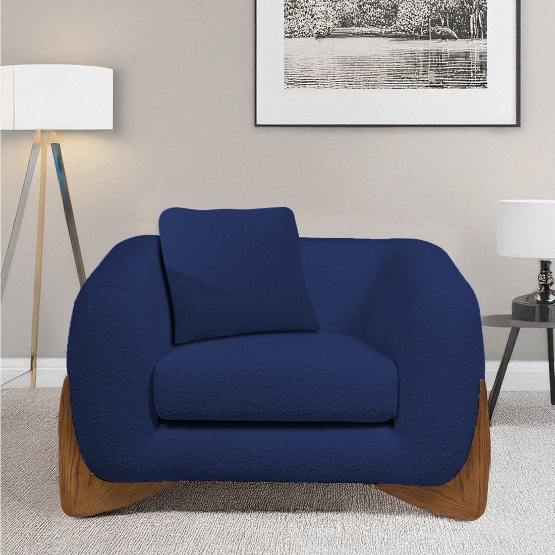 Amala Velvet 1 Seater Sofa in Navy Blue Colour
